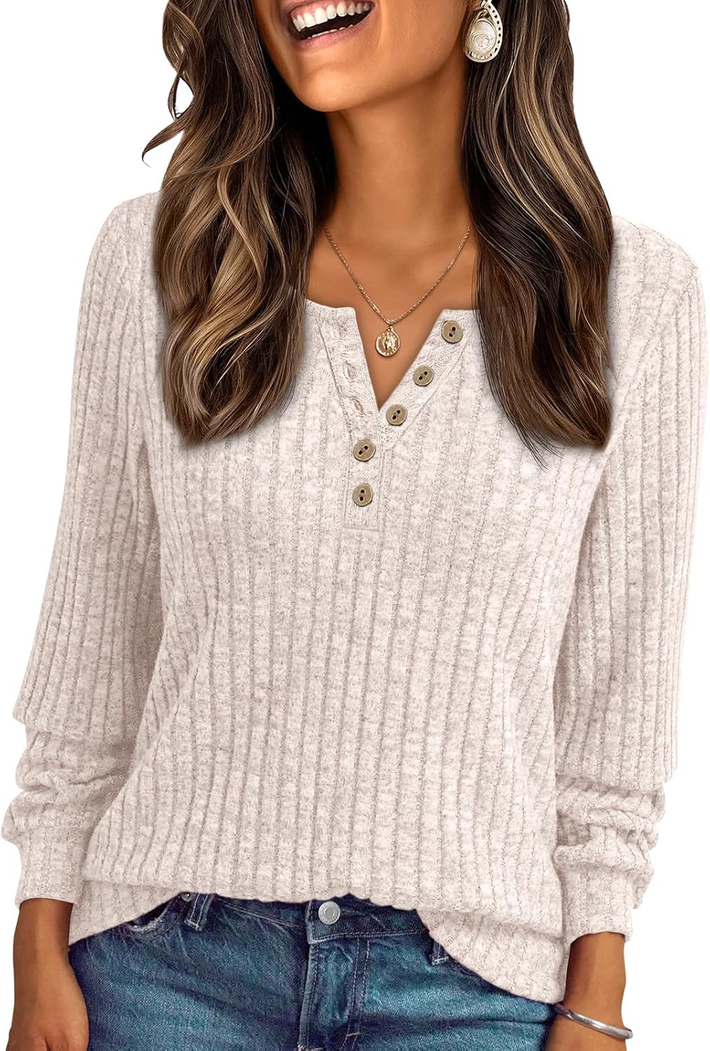 AUTOMET Long Sleeve Henley Shirts Women's Business Casual Lightweight Tunic Sweater Tops
