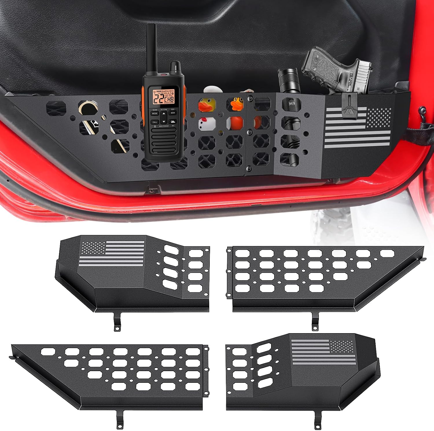 Metal Front Door Pocket Storage for Jeep Wrangler JL JLU 2018-2026 | Gladiator JT 2020-2026, 2PCS, Door Organizer Storage Box, Molle Panels, Replaces Net, OEM Screw Mount,Flag-Not for Power Seat
