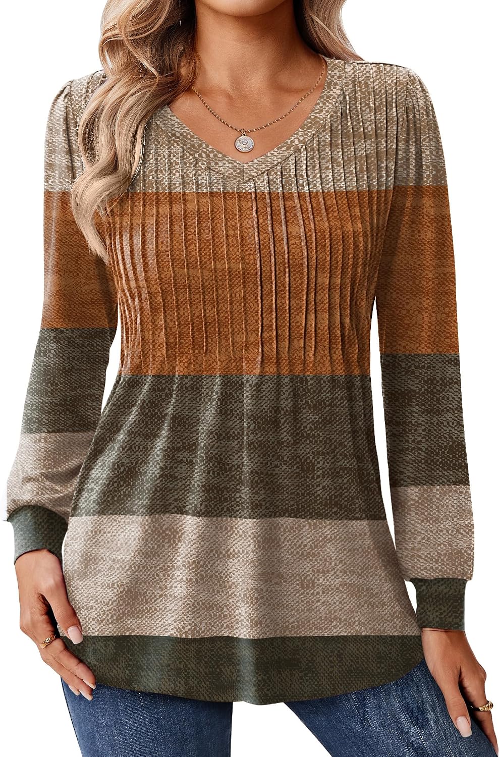 Zeagoo Long Sleeve Shirts for Women Casual V Neck Top Pleated Floral Boho Blouses 2026 Fall Tunics
