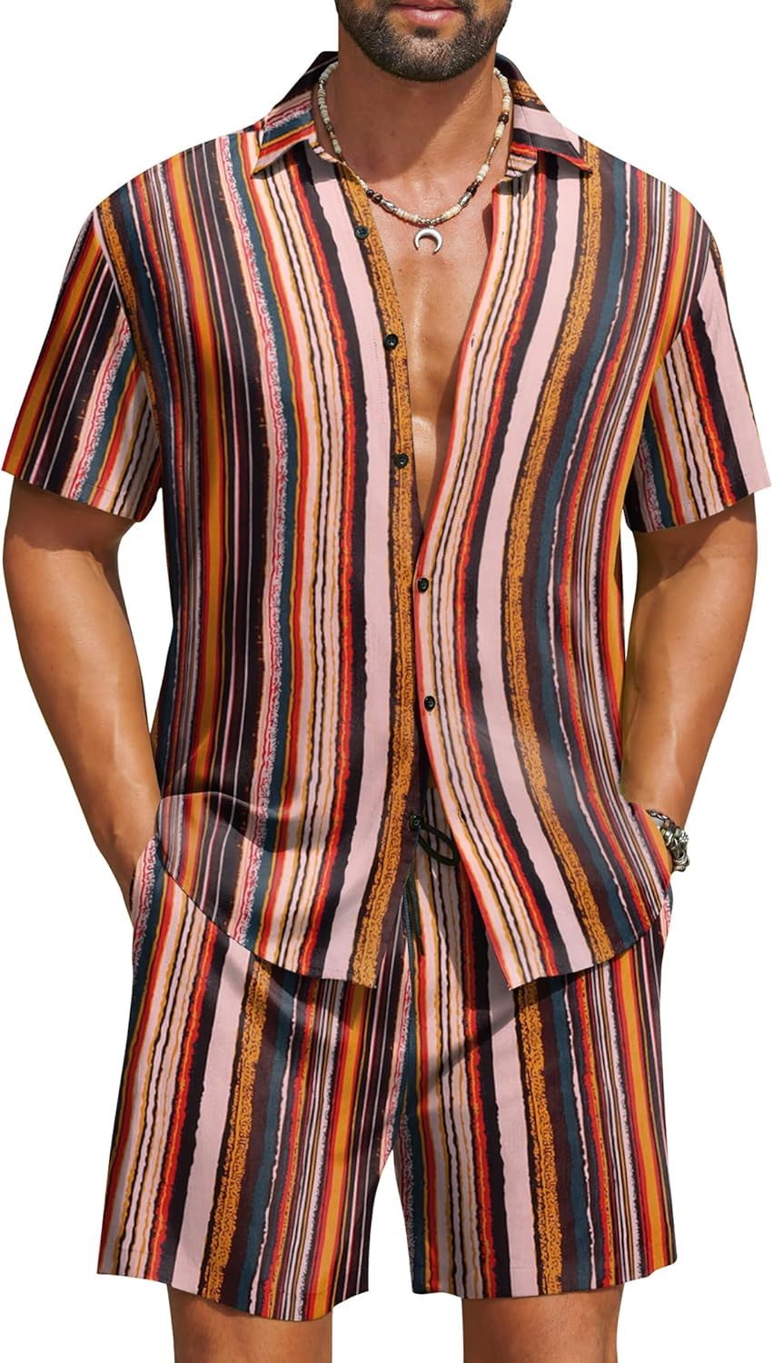 COOFANDY Men's Hawaiian Matching Set Summer Beach 2 Piece Outfits Flower Button Down Shirts and Shorts Vacation Outfits