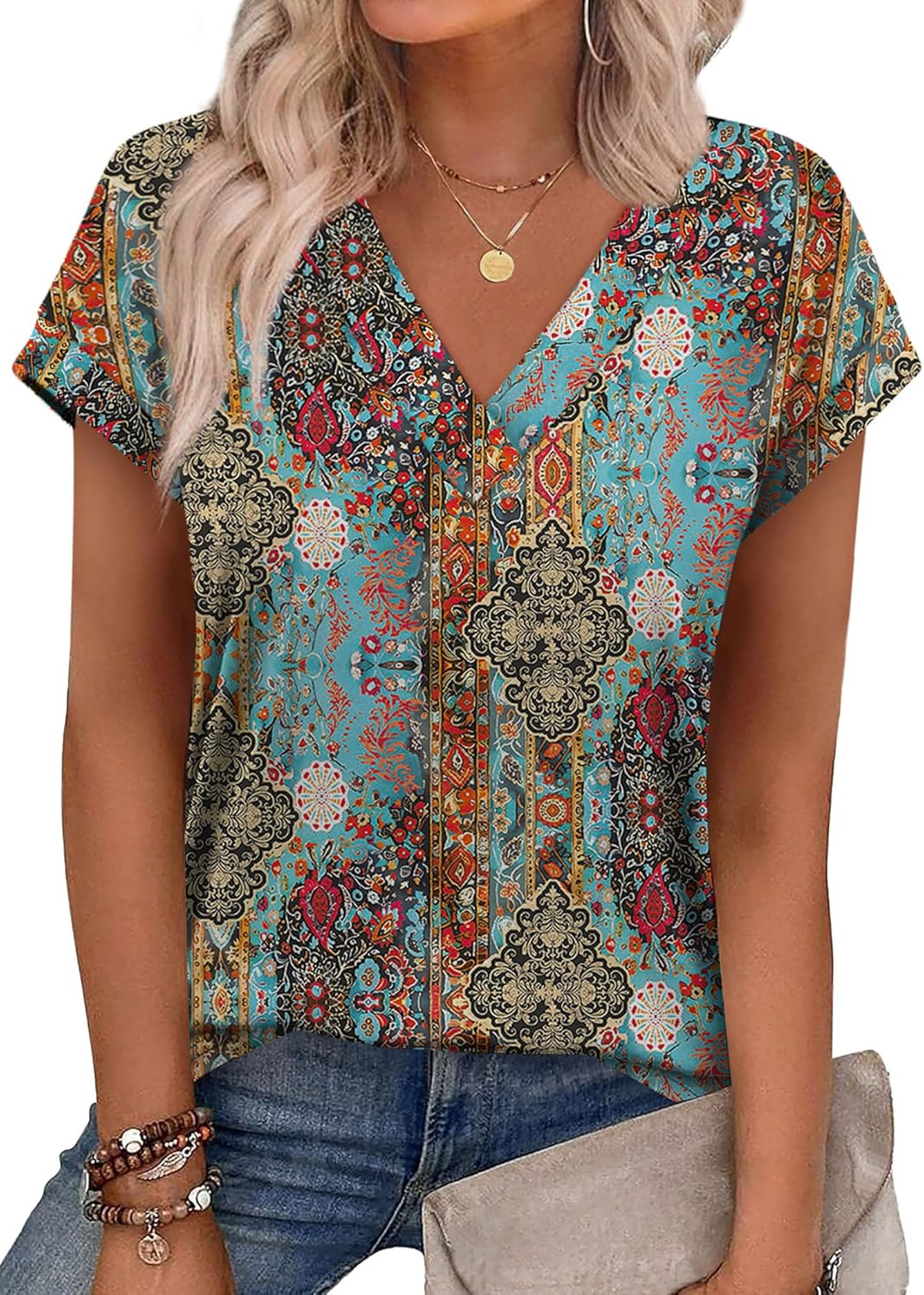 XIEERDUO Womens Summer Tops Short Sleeve Shrits 2026 Trendy V Neck Spring Outfits Beach Vacation Clothes