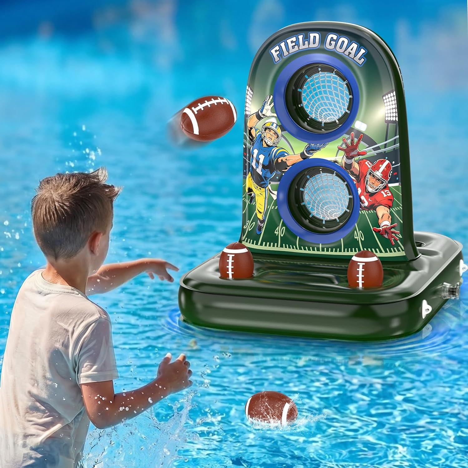 Pool Football - Inflatable Pool Toys for Kids Ages 8-12 with Stable Base and 4 Balls - Water Football Target, Outdoor Backyard & Beach Games for Kids Teen Adult Family, Summer Party Birthday Gift