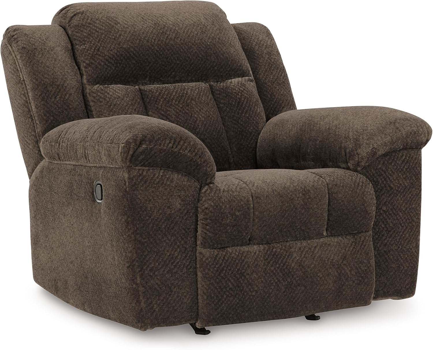 Signature Design by Ashley Frohn Rocker Recliner Chair, Chocolate Brown | Plush chenille fabric, Oversized 43-in manual pull-tab design, Space-saving 12-in wall distance