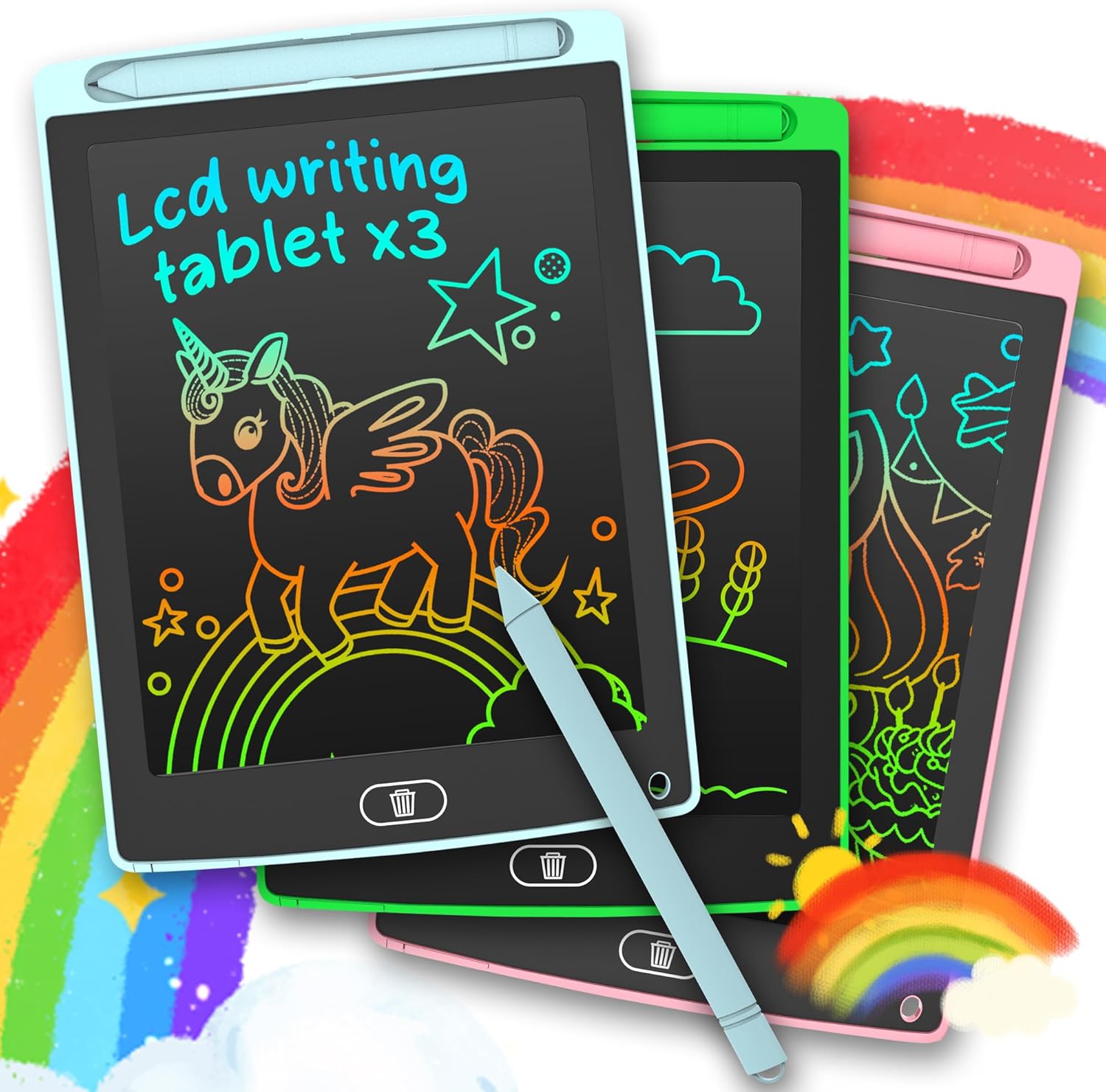 3 Pack LCD Writing Tablet, Colorful Toddler Drawing Tablet Doodle Board for Kids, Erasable Reusable Electronic Drawing Pad, LEYAOYAO Educational and Learning Toy for 3-6 Years Old Boy and Girl