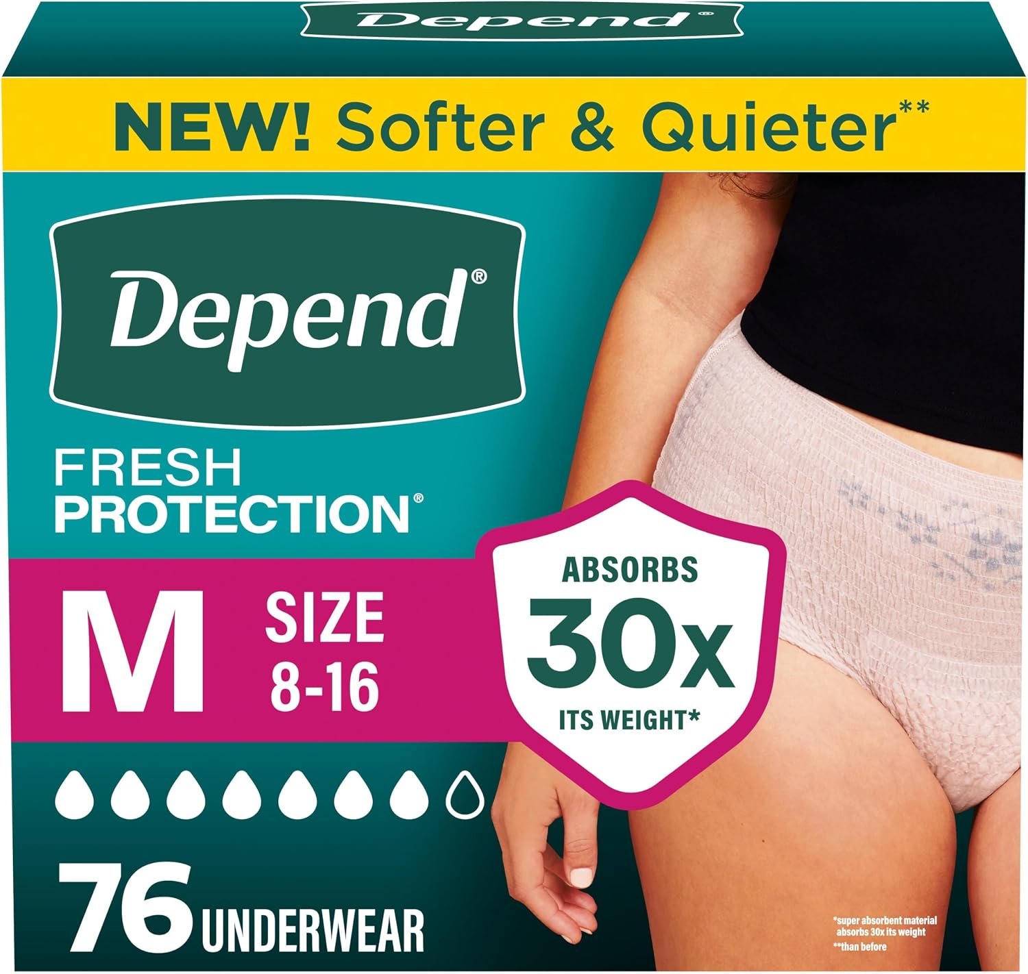 Depend Fresh Protection Adult Diapers, Incontinence Underwear for Women, Disposable, Maximum, Medium, Blush, 76 Count (2 Packs of 38), Packaging May Vary