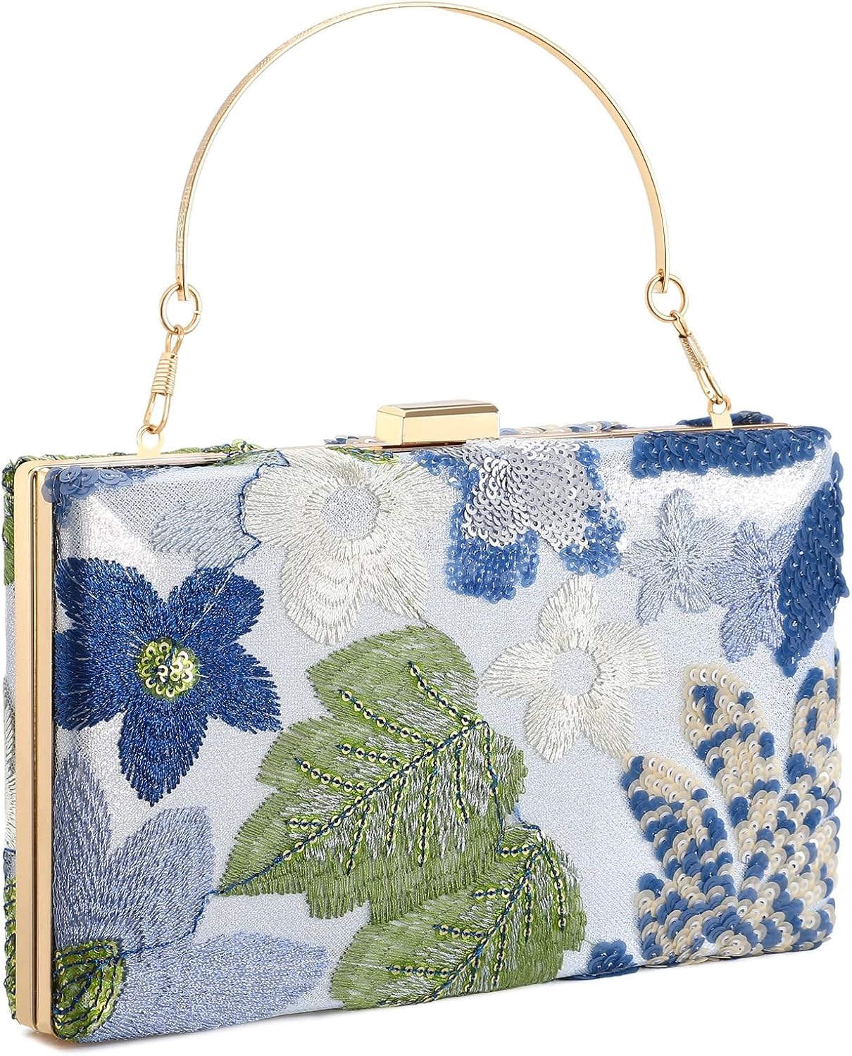 Sparkly Sequin Evening Bag Embroidery Floral Clutch Purses for Women Beaded Evening Purse