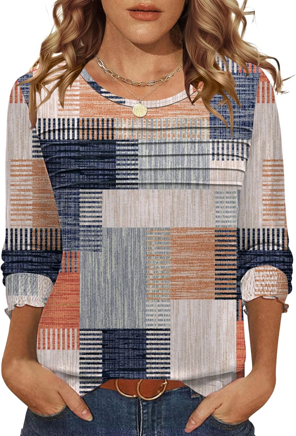 LOMON Women Tops Long Sleeve Blouses Dressy Casual Crewneck Pleated Tunic Shirts 2026 Loose Fashion Clothes