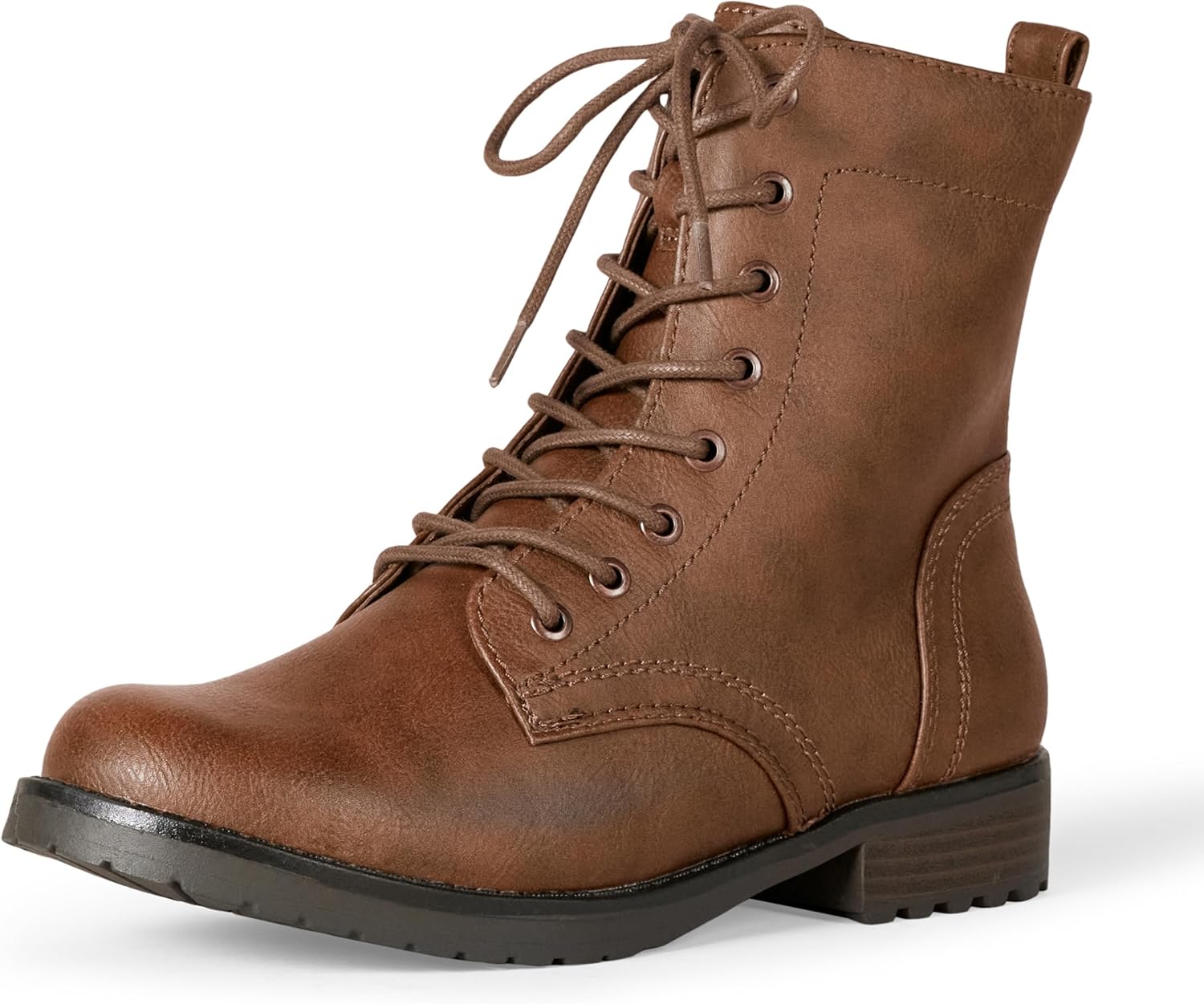 Amazon Essentials Women's Lace-Up Combat Boots with Lug Sole and Side Zipper