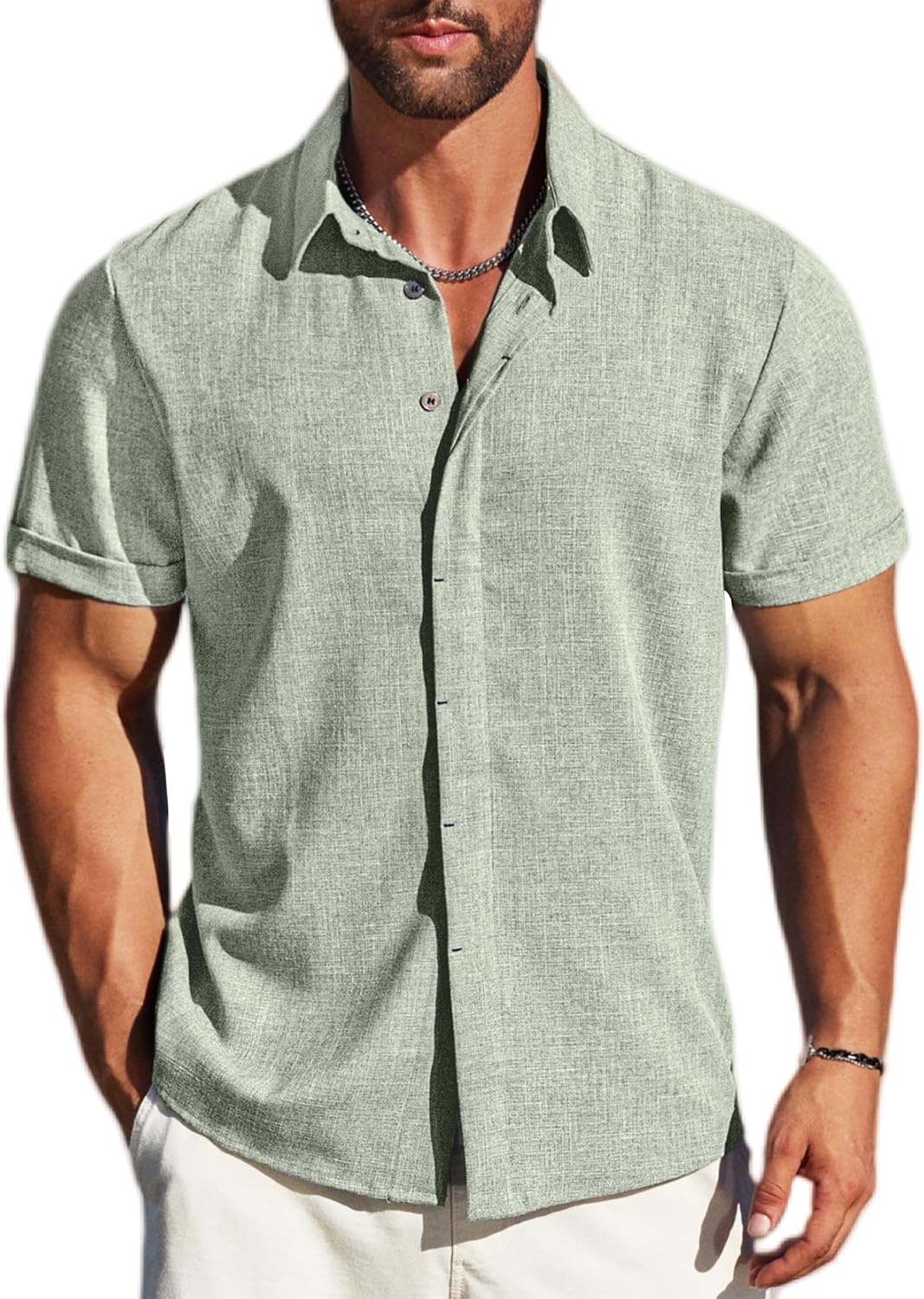 MAPICK Men's Linen Short Sleeve Button Down Shirt – Lightweight Breathable Summer Business Casual, Beach & Wedding Guest