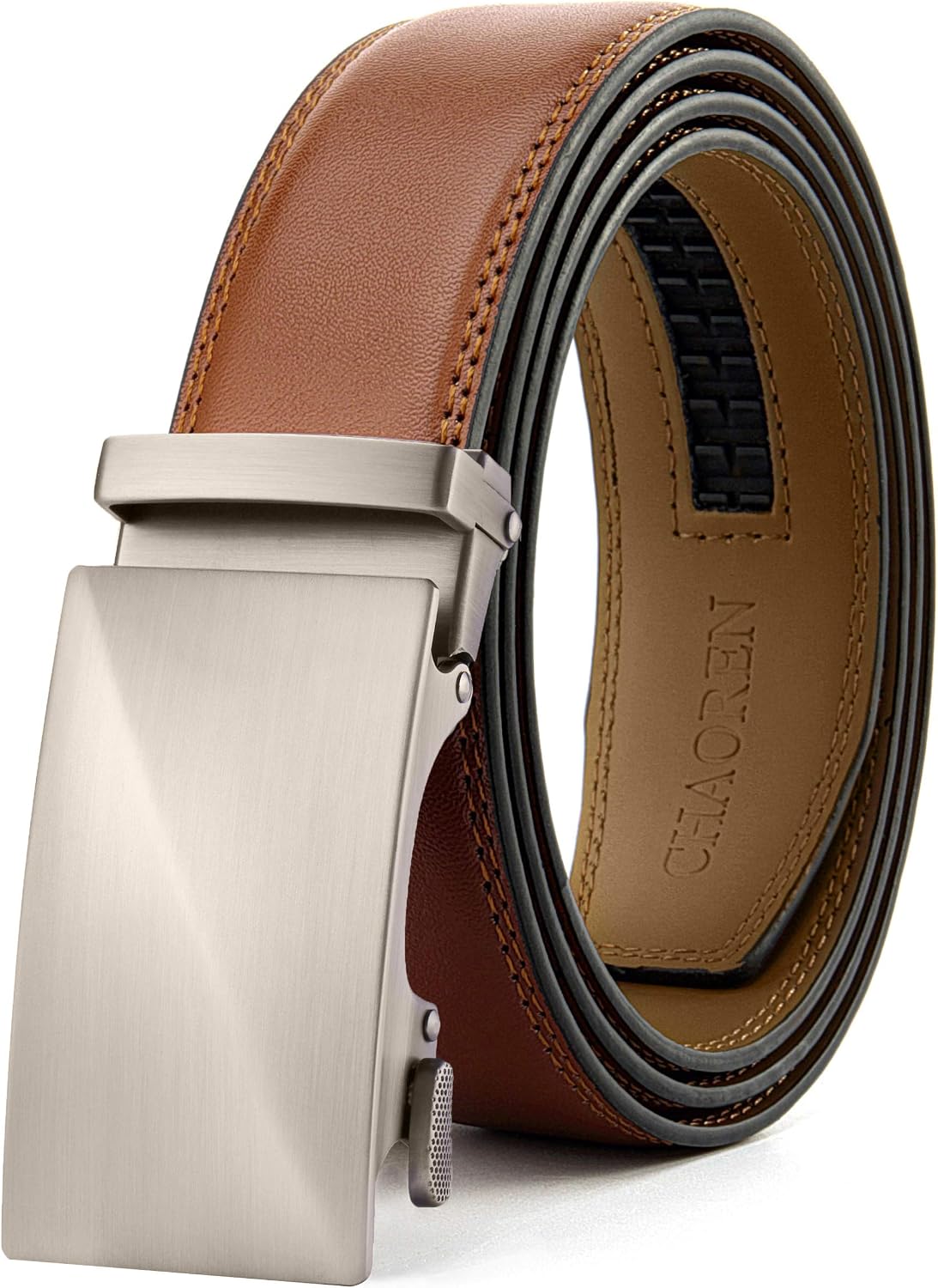 CHAOREN Men's Leather Ratchet Belt - Customizable Fit (35mm) | Smooth Sliding, Precise Micro‑Adjust, Trim to Fit, Dress & Casual Wear, Gift Box
