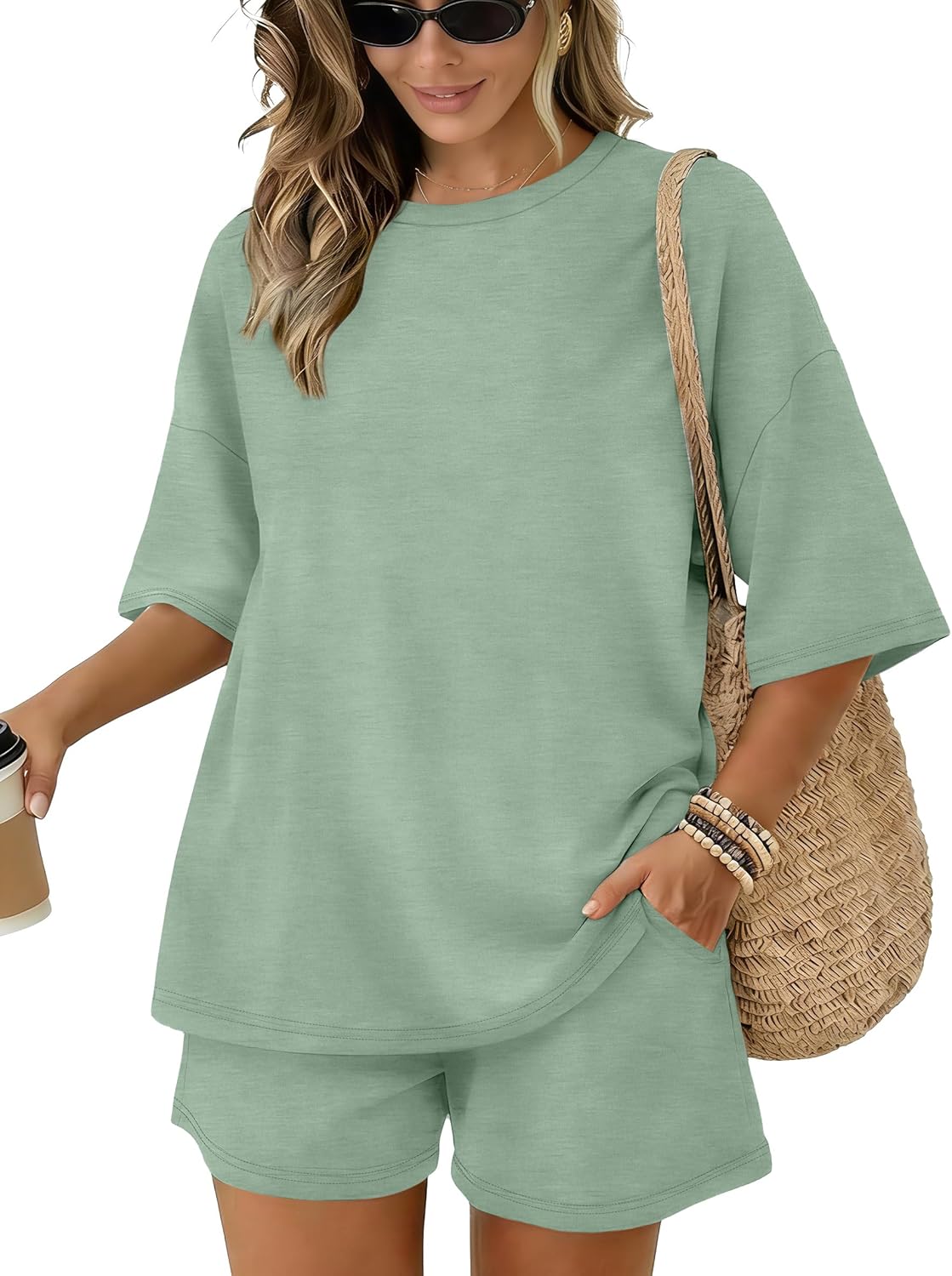 Sampeel Womens 2 Piece Sets 3/4 Sleeve Oversized Tops Lounge Sets Loungewear Business Casual Summer Outfits Workout