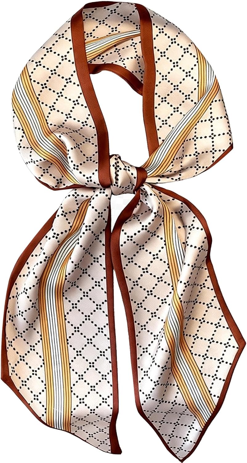 Clysoru Satin Neck Scarf for Women Printed Hair Scarves Bag Scarfs Fashion Elegant Oblique Angle Design 59" X 5.9"