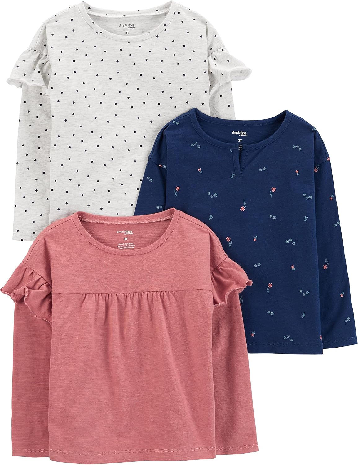 Simple Joys by Carter's Baby Girls Long-Sleeve Shirts, Pack of 3