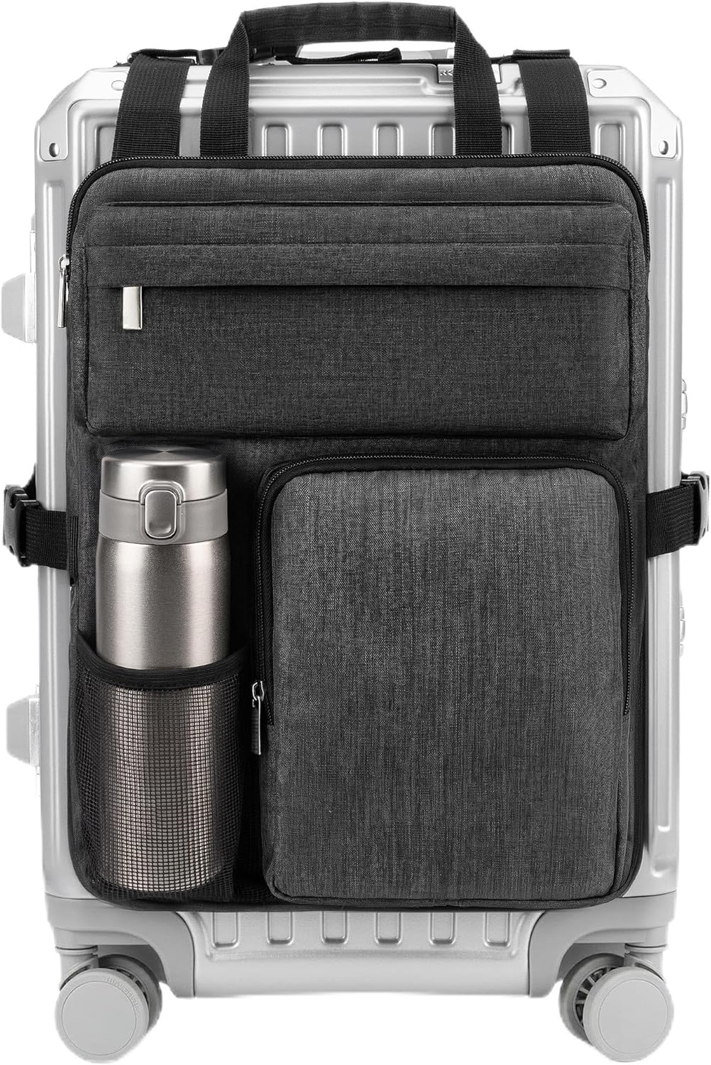 BS-VOG Over Luggage Organizer with Cup Holder, Suitcase Organizer Bag | 6 Compartments, Fits 20-28 in Luggage, Up to 15.6 in Laptop, Adjustable Straps, Quick Access Pockets, Lightweight