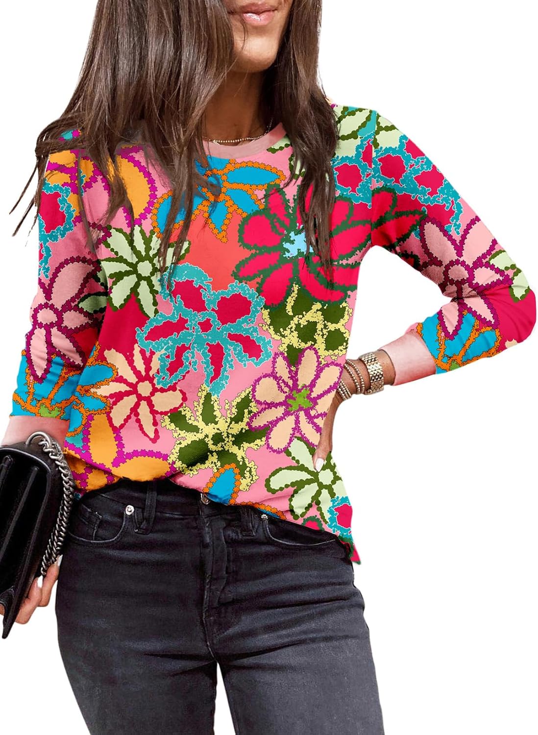 EVALESS Womens Crewneck Long Sleeve Tops Casual Polka Dots Tops Fall 2026 Tshirts Shirts
