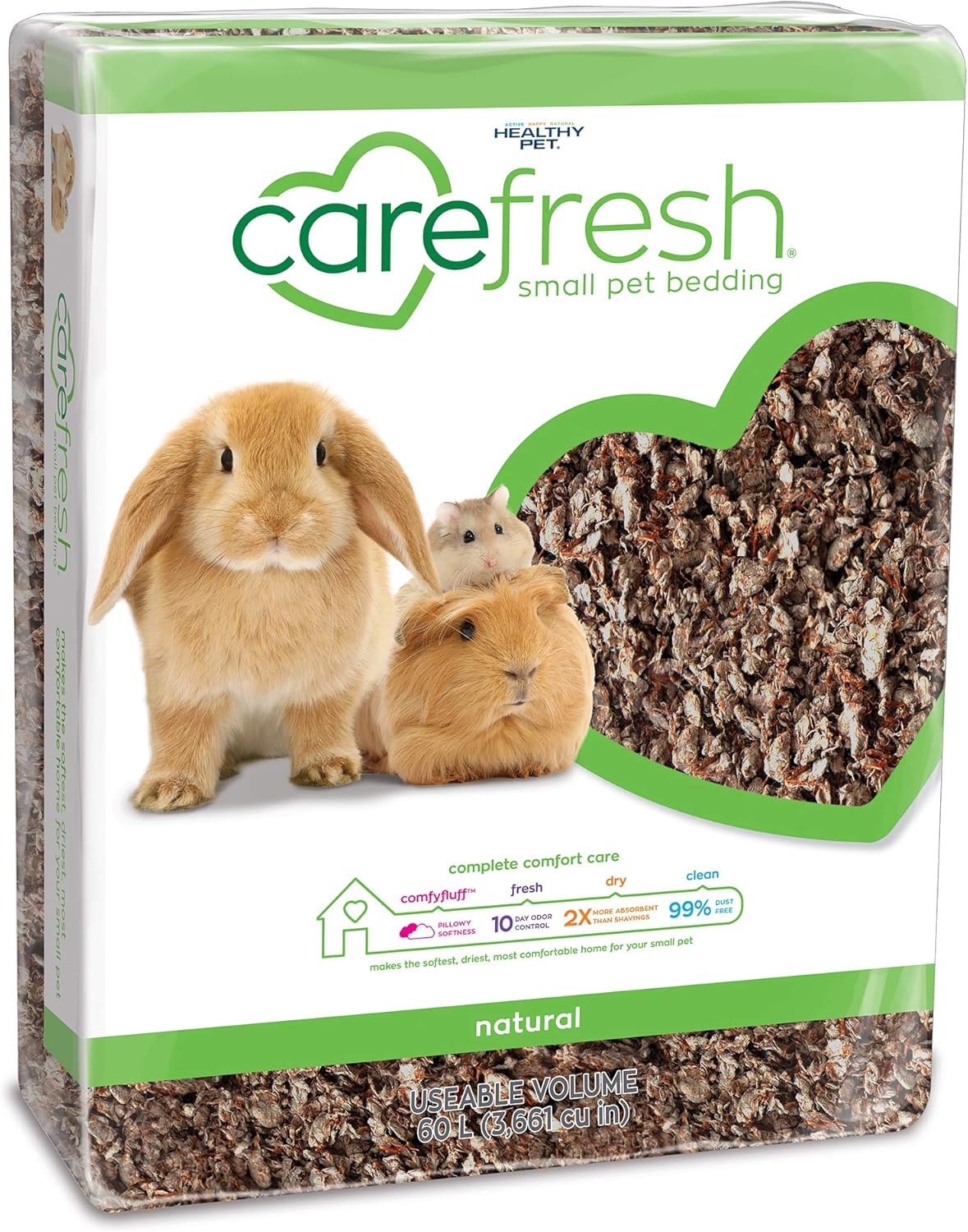 Carefresh Natural Paper Small Pet Bedding, Odor Control 60L | 2X more absorbent, 99% dust free, odor control, Biodegradable and compostable, For hamsters, rabbits and guinea pigs