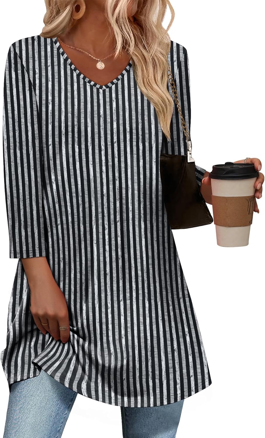 OFEEFAN 3/4 Length Sleeve Womens Tops Dressy Casual Plus Size Tunics to Wear with Leggings