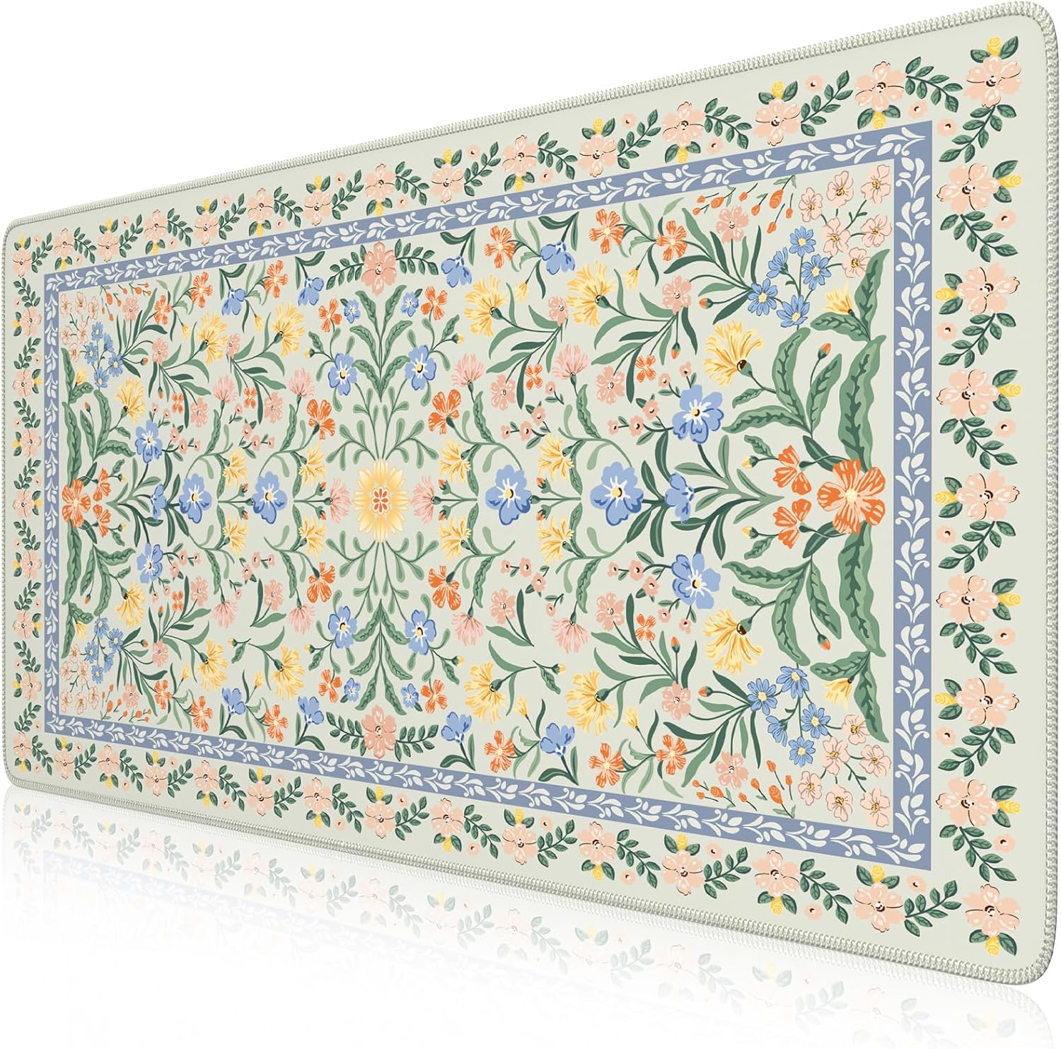 iCasso Desk Mat for Office Decor,35.4 x 15.7 in,Cute Green Floral | Desk Matt for Desktop,Desk Pad Mat for keyboard and mouse,XXL Large Mouse Pad,Anti-Slip keyboard pad with Stitched Edges