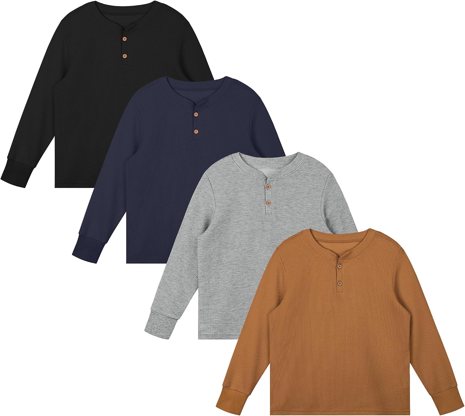 Resinta 4 Pack Toddler Boys Henley Long Sleeve Shirts Boys Waffle Henley Knit Thermal Tops for Daily Wear Running Outdoors