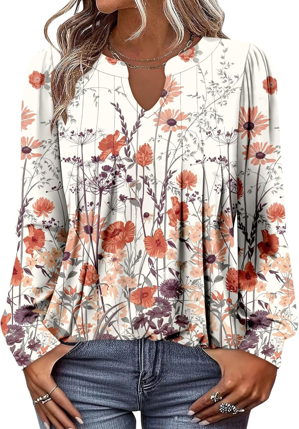 ONLYSHE Women Long Sleeve Shirts Ladies Floral Tops Fall Clothing