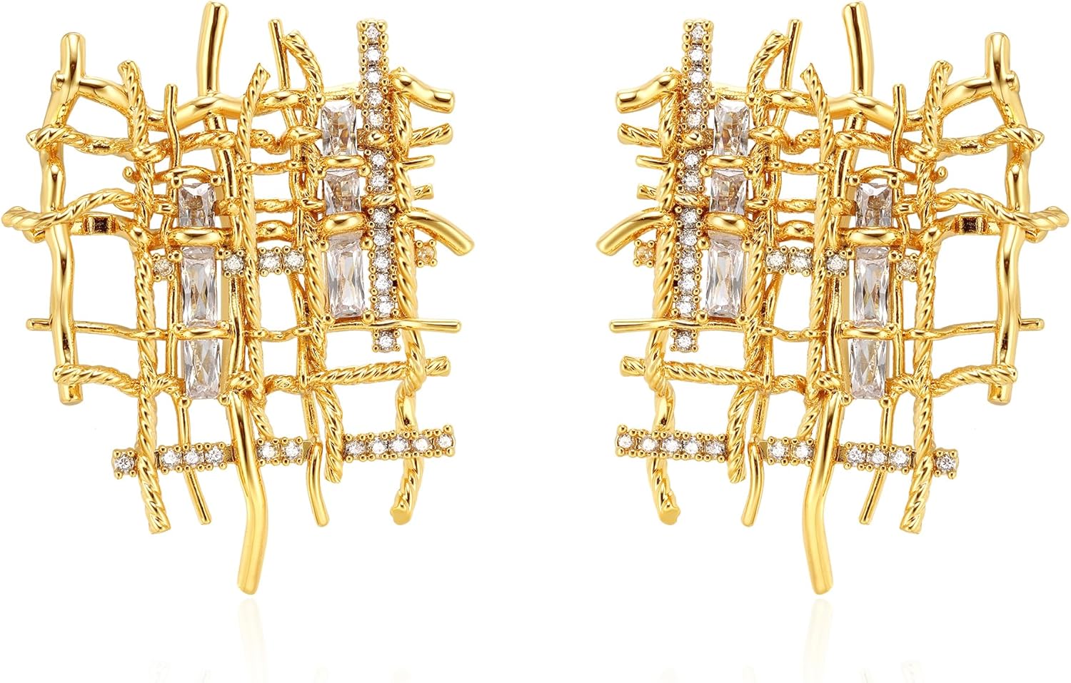 Braided Stud Earrings for Women, 18K Gold Plated Chunky Earrings, Unique Design Dainty Cubic Zirconia Braided Earrings Gifts, Statement Studs Earring Hypoallergenic Fashion Jewelry