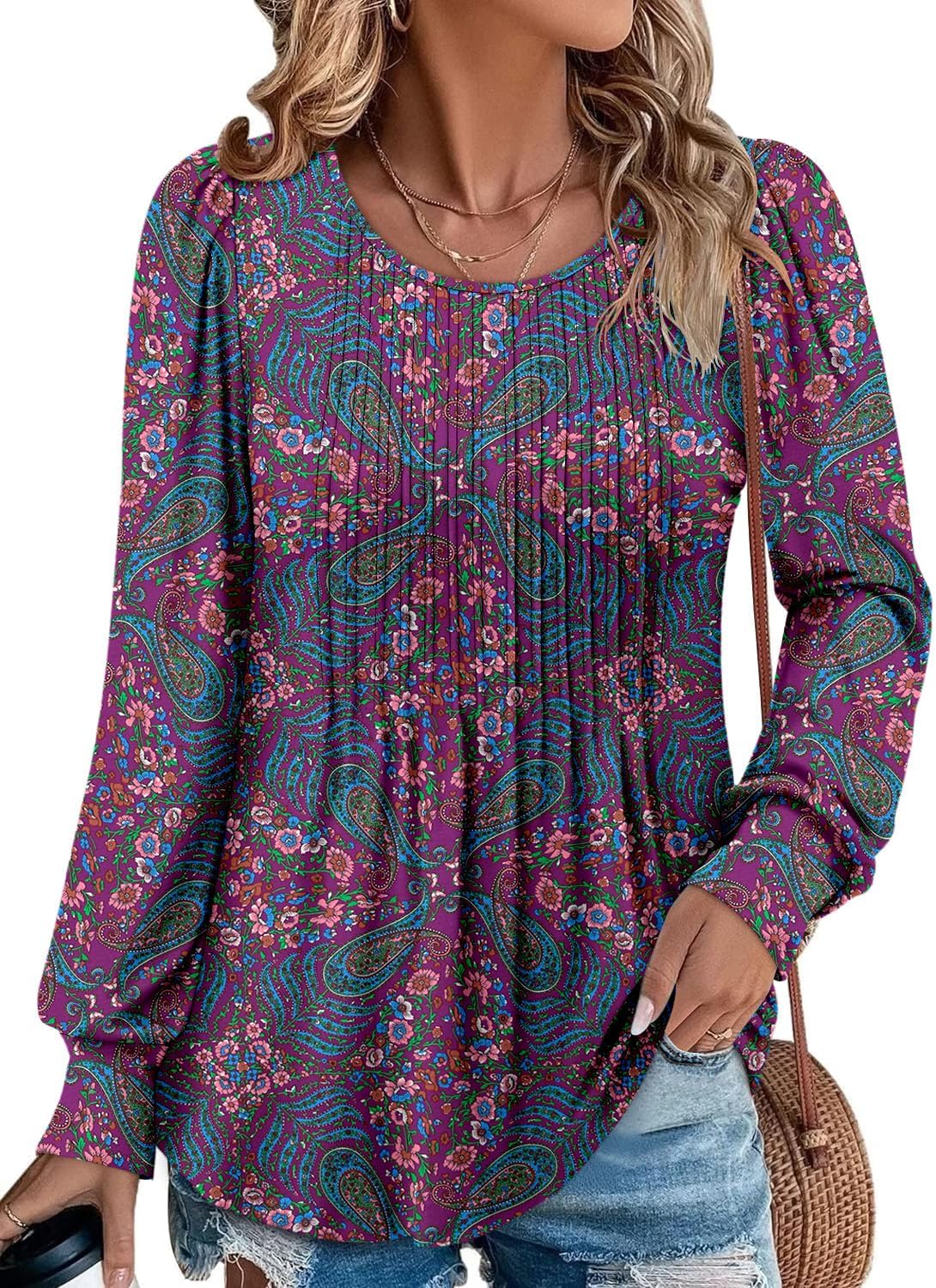 BETTE BOUTIK Long Sleeve Shirts for Women Fall Tops Dressy Blouses Crewneck Tunic Tops for Leggings S-3XL