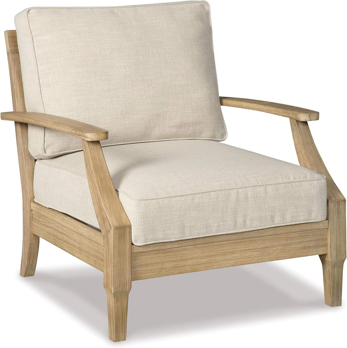 Signature Design by Ashley Clare View 1-Piece Outdoor Lounge Chair, Beige | Eucalyptus wood frame, 5-step protective coating, Nuvella performance fabric, Zippered foam core, 30x35x32 inches