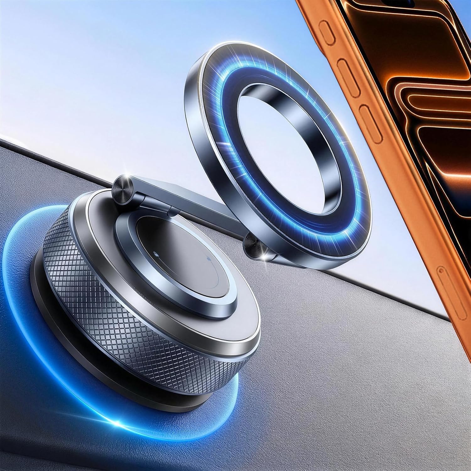 Wigoo Vacuum Magnetic Phone Holder for Car for Magsafe, Black | for iPhone 17-12 Series| 3000gf Magnetic| 360° Adjustable