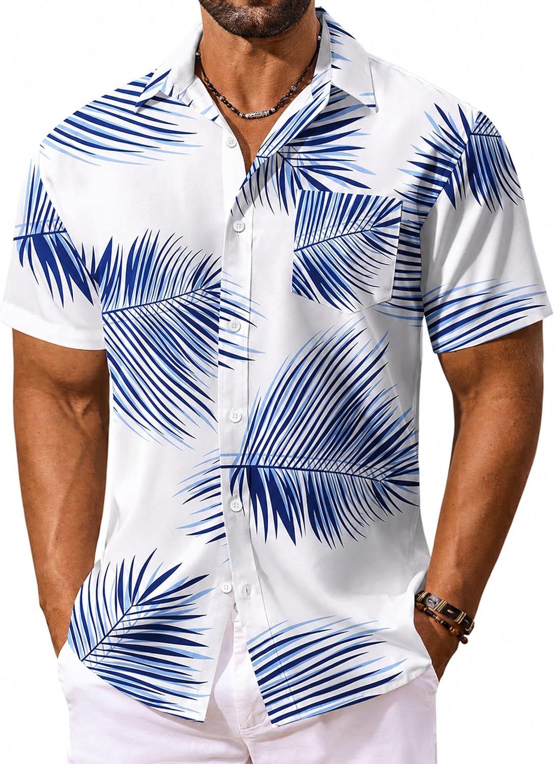 COOFANDY Men's Hawaiian Shirt Short Sleeve Summer Button Down Shirts Tropical Vacation Beach Aloha Shirts with Pocket