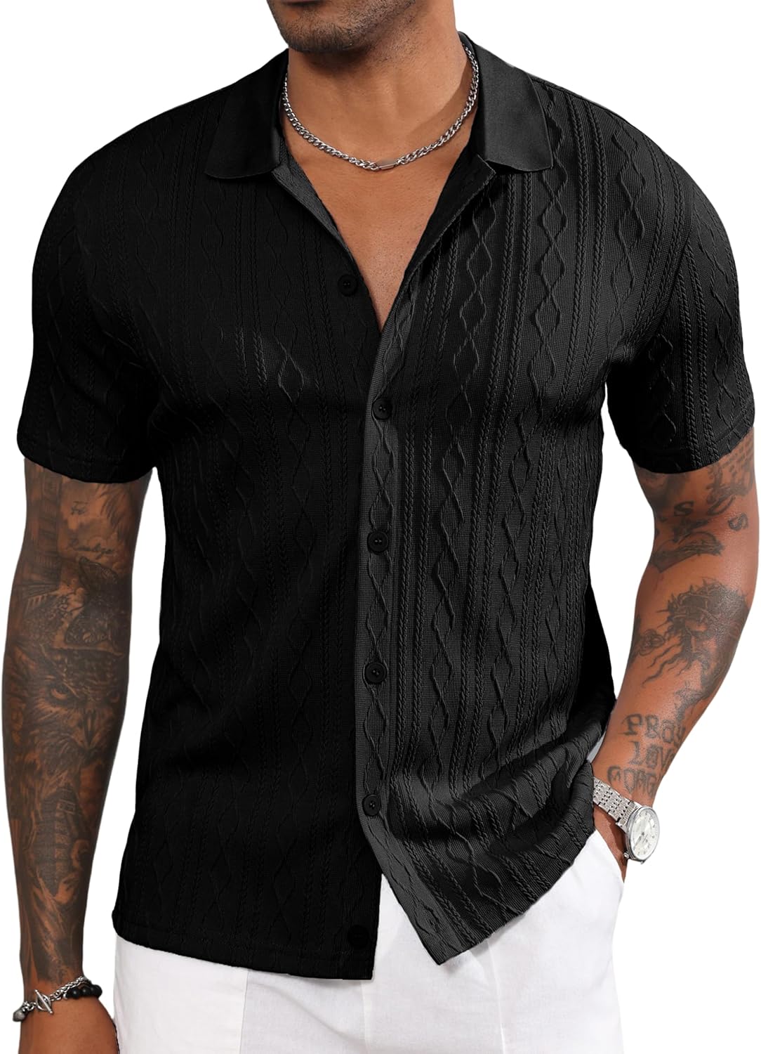 Men's Casual Button Down Shirt Short Sleeve Knit Polo Shirts Trending Fashion Summer Beach Vacation Clothes