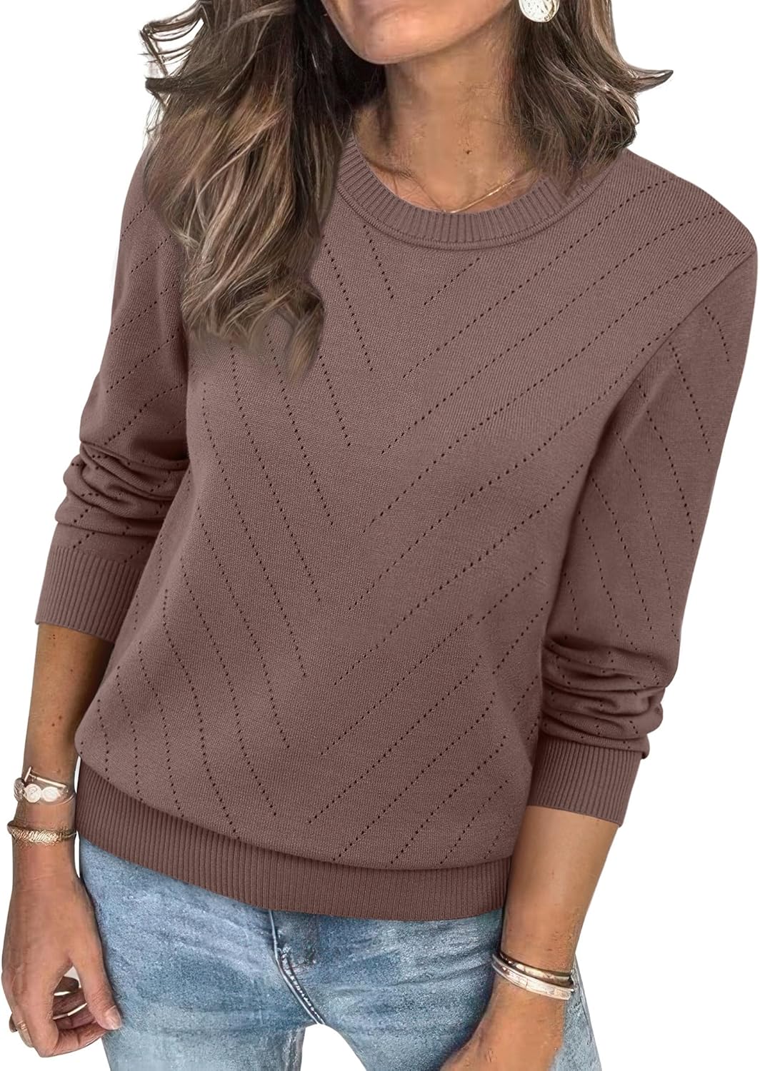 Sampeel Womens Sweaters Crew Neck Long Sleeve Tops Knit Soft Pullover Sweaters Cozy Dressy Casual Shirts Fashion Clothing