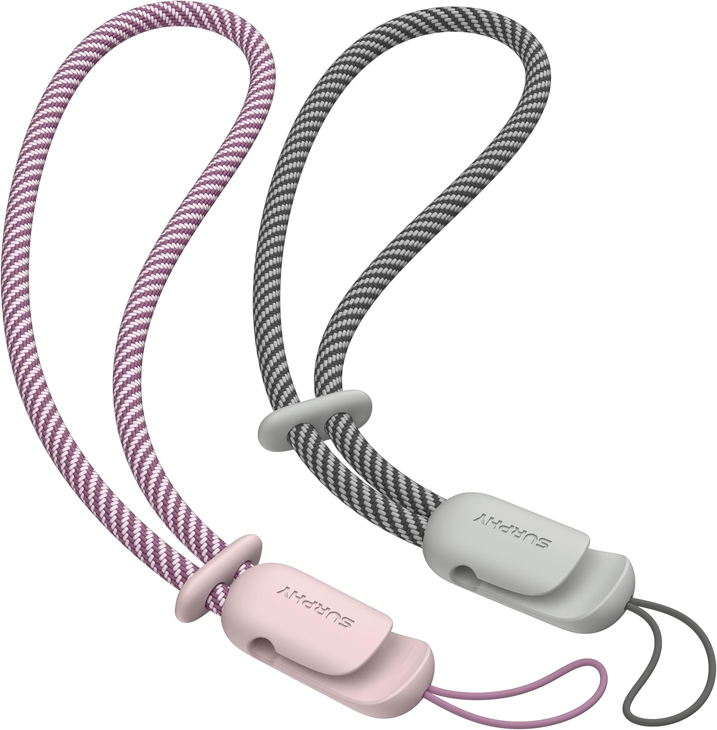 SURPHY 2 Pack Phone Lanyard, Phone Wrist Strap for Case, Camera Wrist Strap | Ultra-Light 2-Color Braided Phone Strap, Cellphone Charm Strap, Anti-Lost Wrist Lanyard for Women and Men, Pink Gray