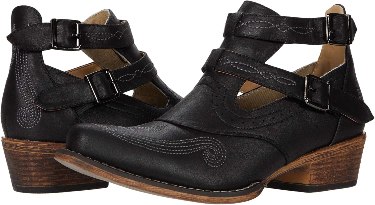 ROPER Womens Willa Embroidery Snip Toe Casual Boots Ankle Low Heel 1-2"