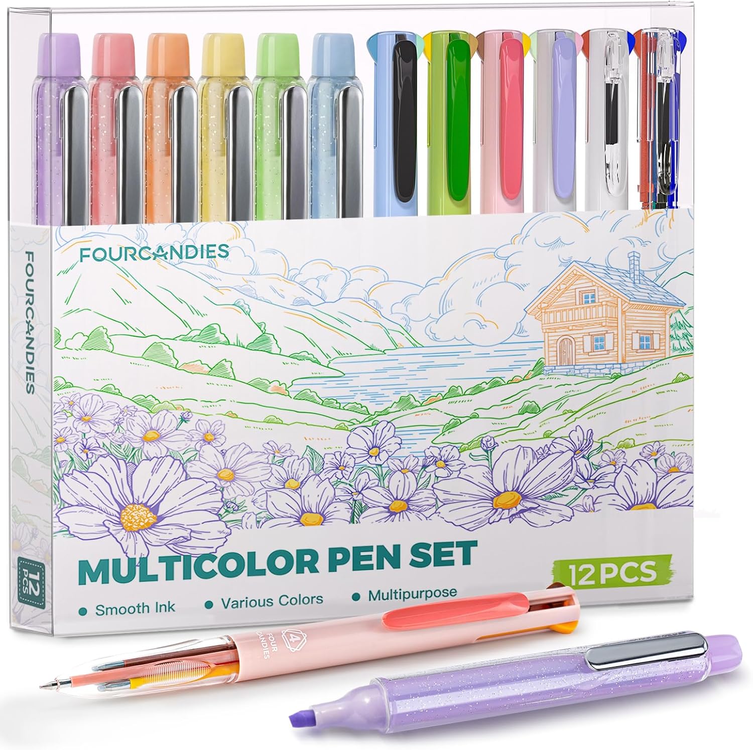 Four Candies Multicolor Pens and Highlighters Set,12 Pack | Macarons Journaling Pens Set for Note Taking,Planners &Journaling, Back to School Supplies & Nurse Accessories for Work