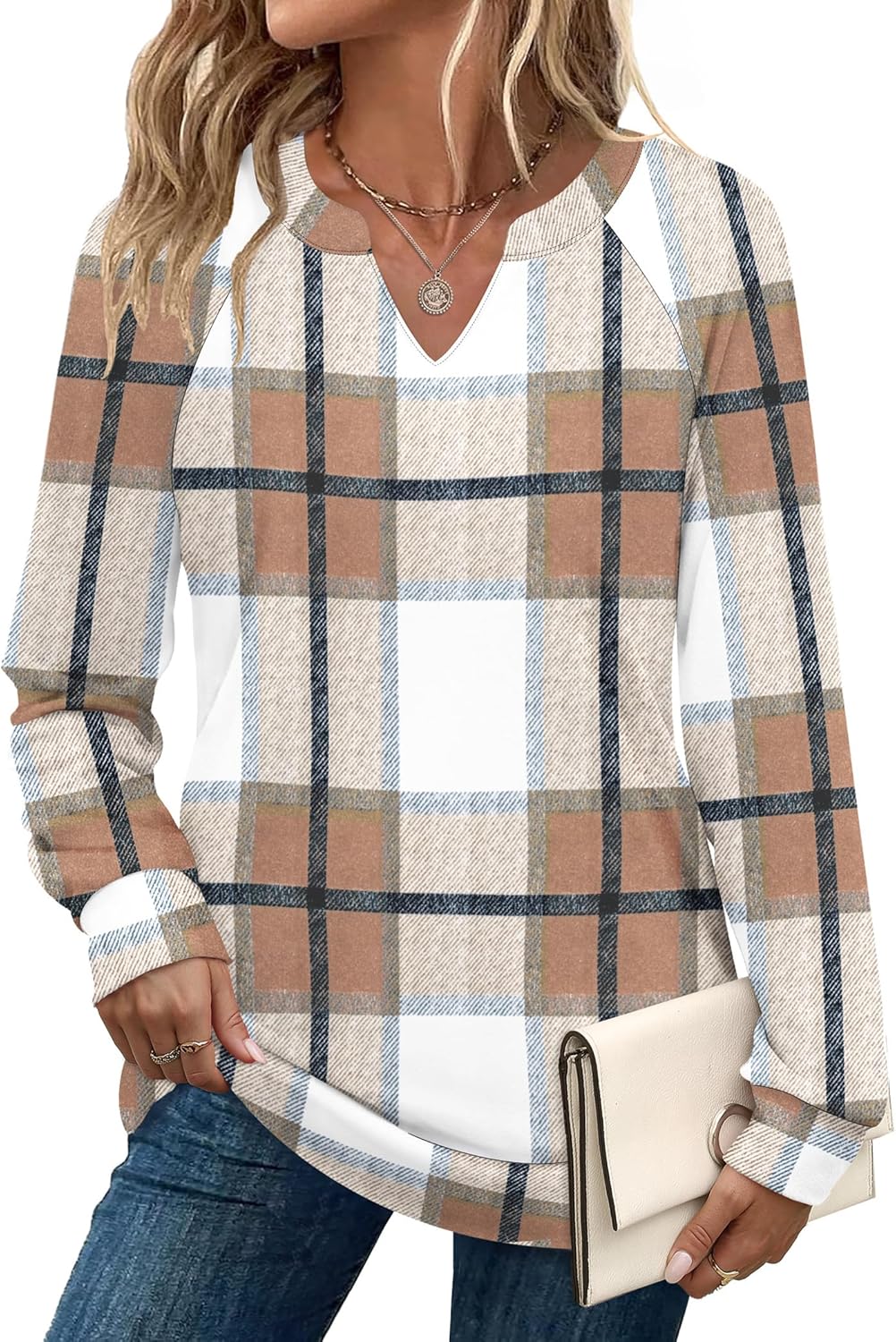 SAMPEEL Sweatshirts for Women V Neck Long Sleeve Shirts Lightweight Sweaters Fall Fashion Tops Outfits 2025