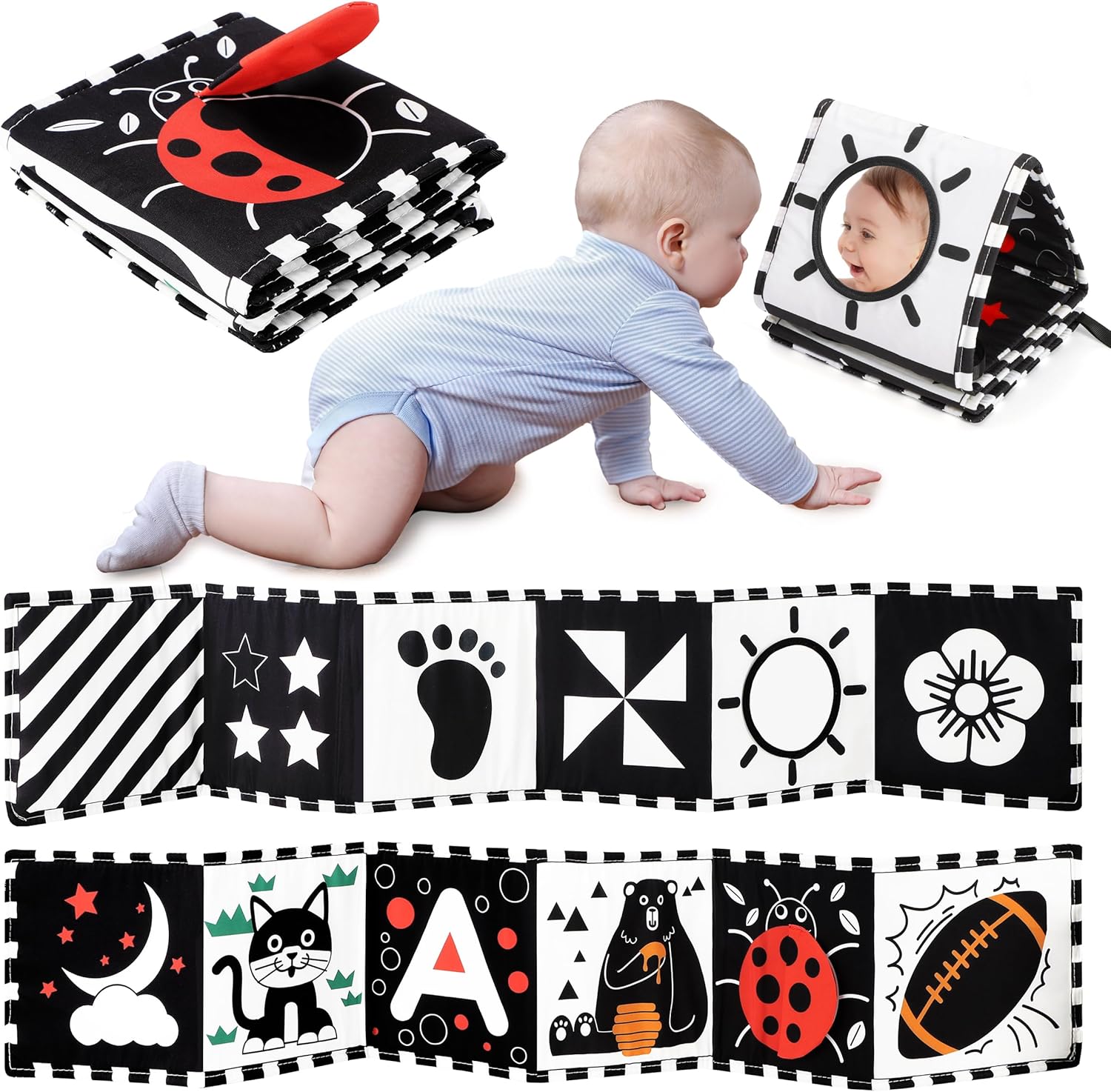 URMYWO Black and White Baby Toy, Tummy Time High Contrast Newborn Toys 0-3 Months, Soft Baby Book, Visual Stimulation Montessori Sensory Infant Toys 0-6-12 Months, Boy Girl Shower Gift
