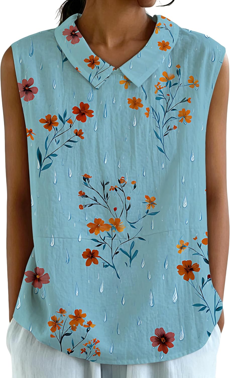 Women's Sleeveless Tank Tops 2026 Summer Trendy Floral Print Shirts Cute Peter Pan Collar Tops Vacation Outfits