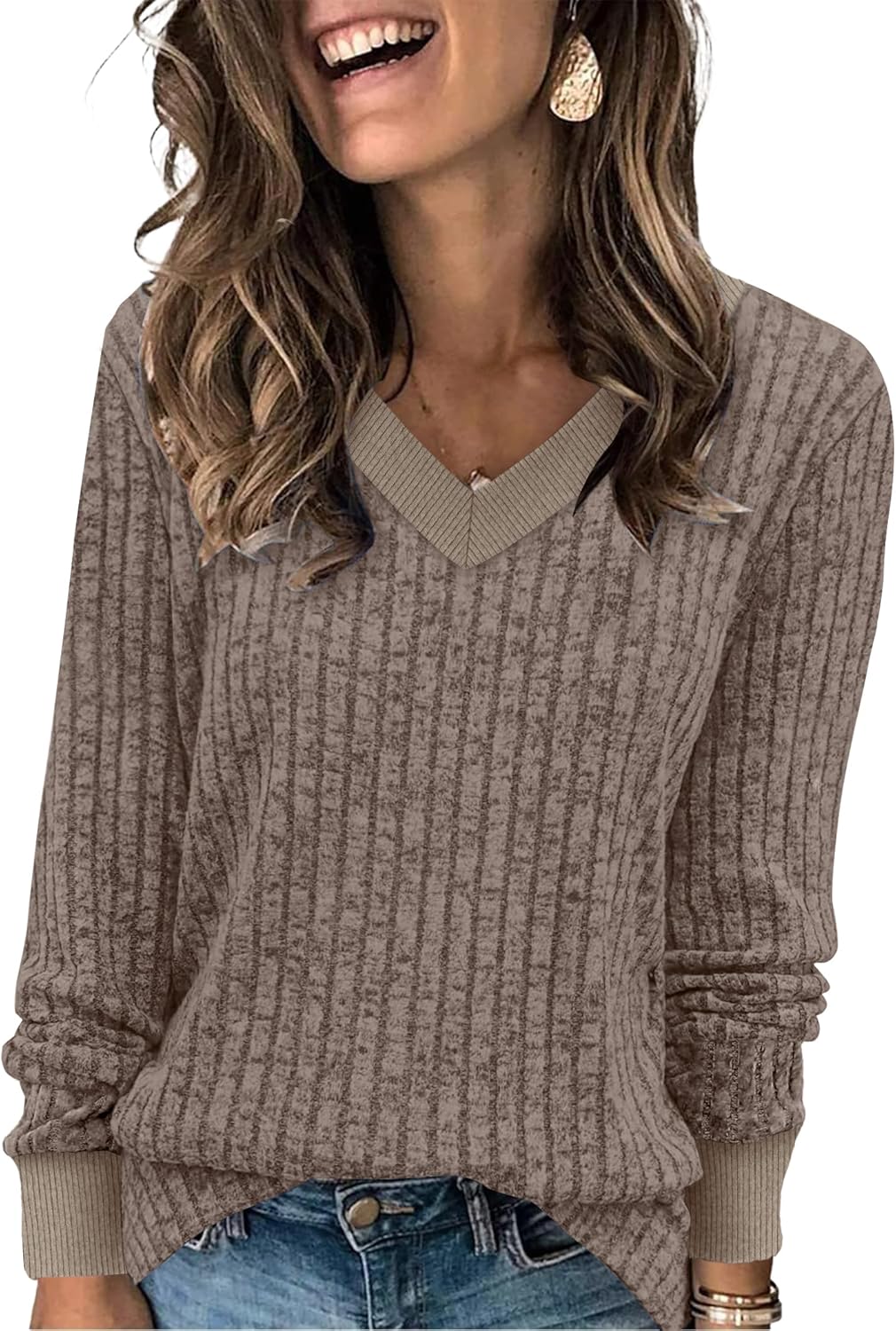 Sampeel Women's V Neck Long Sleeve Shirts – Dressy Casual Fall Tops, Soft Lightweight Tunic Sweaters Fashion Outfits 2026