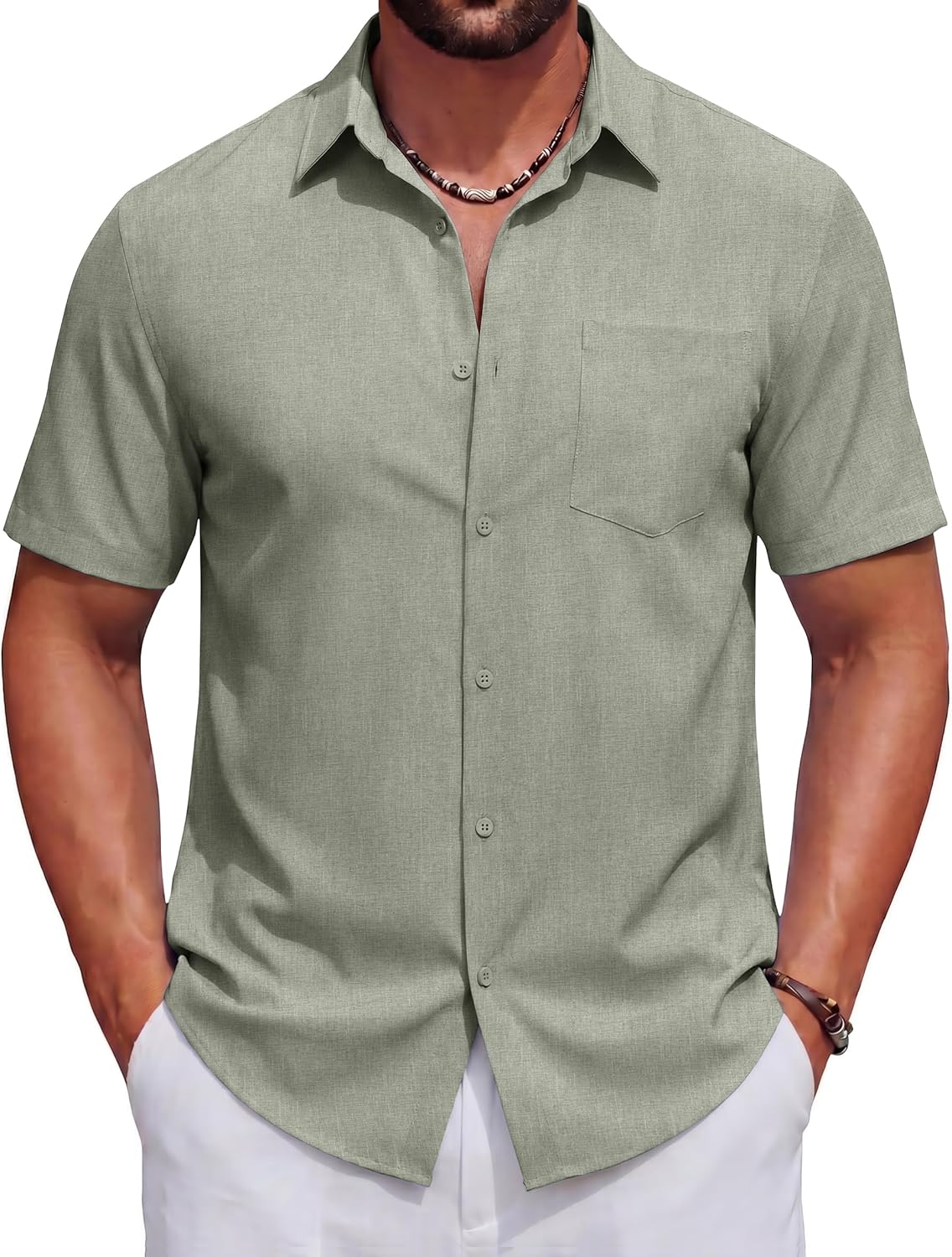 COOFANDY Men's Short Sleeve Casual Button Down Shirts Summer Beach Wedding Textured Linen Shirt for Men