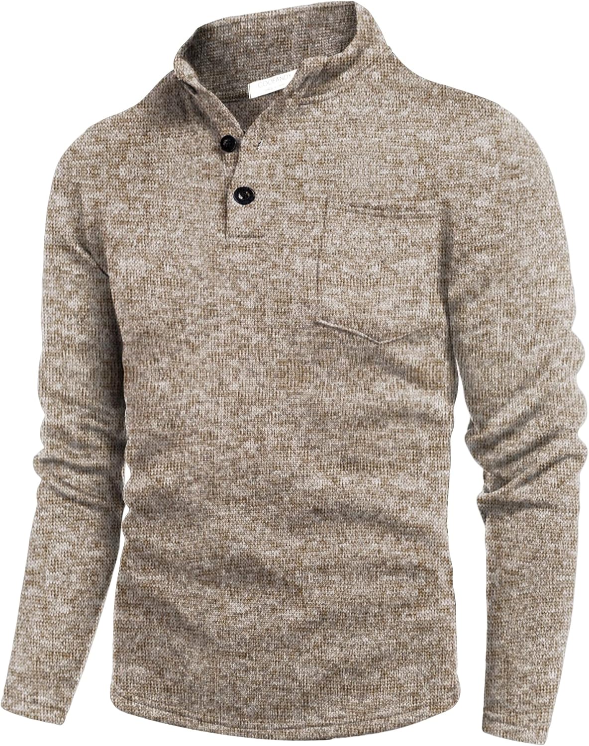 COOFANDY Men's Quarter Button Henley Sweater Casual Knitted Sweatshirt Mock Neck Thermal Fleece Pullover Sweater with Pocket