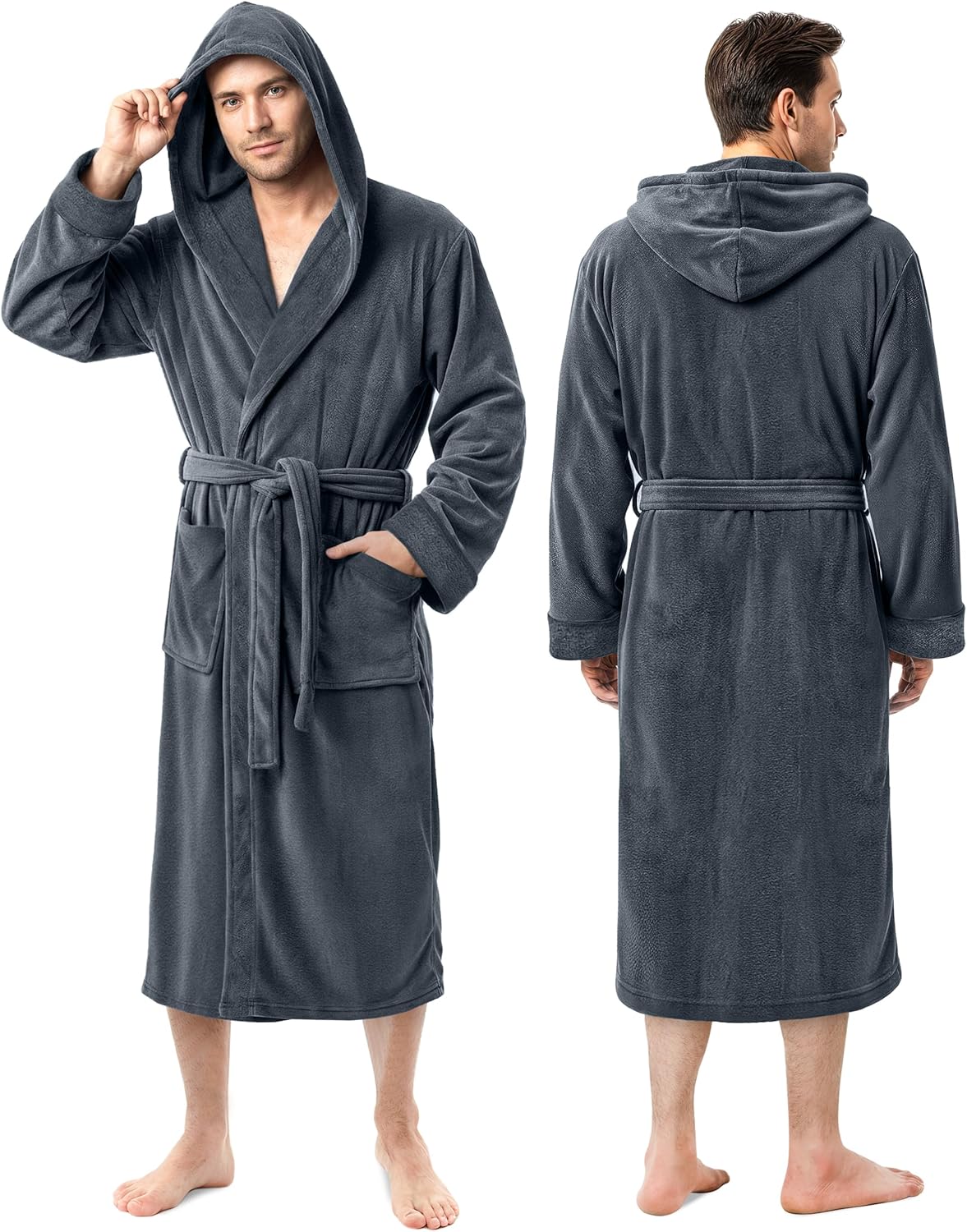 NY Threads Luxury Ultra Soft Mens Robe with Hood Plush Fleece Long Bathrobe