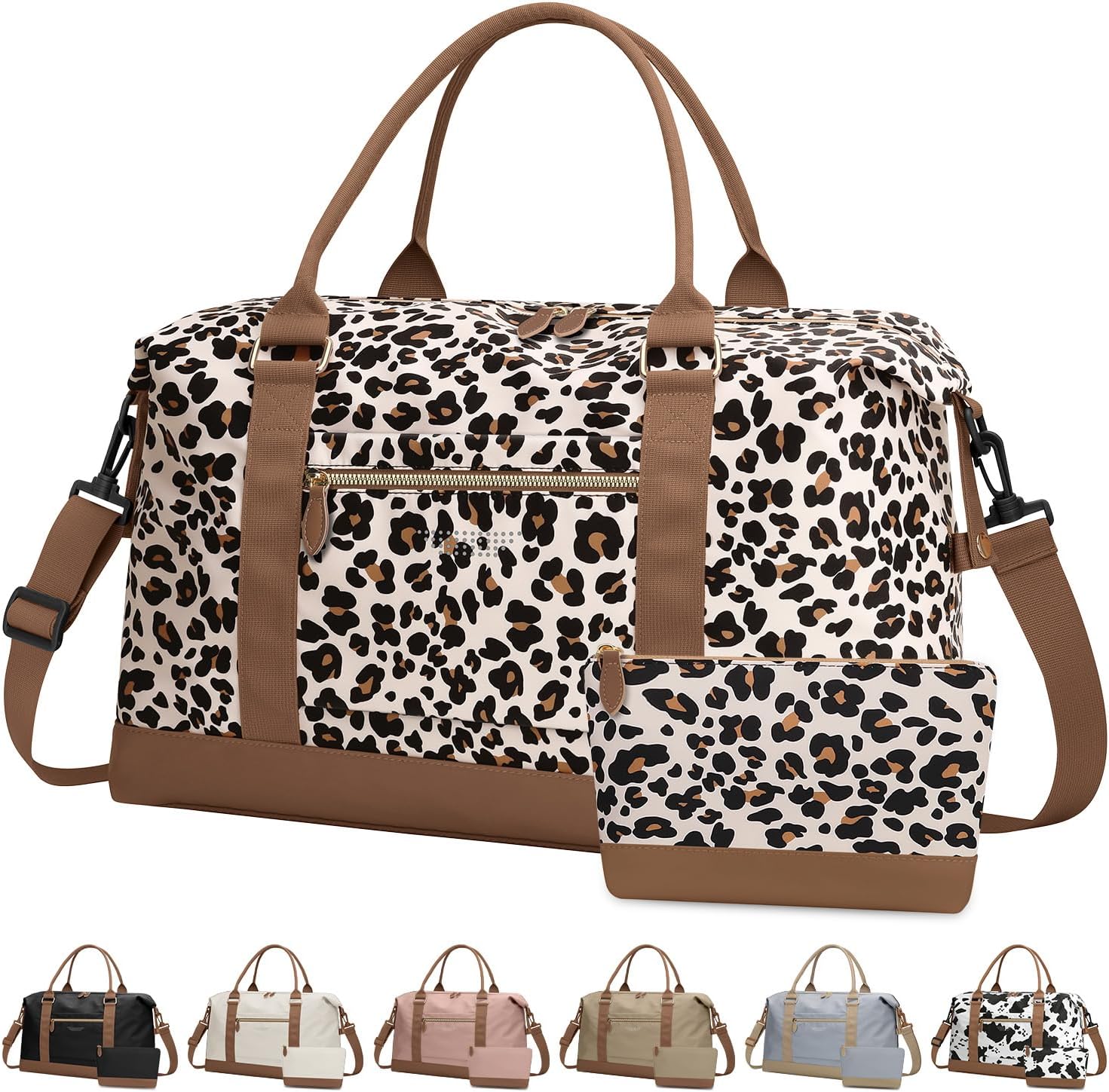 ELONGRIVER Women Travel Duffle Bags, Weekender Overnight Bag, Hospital Bag | Airplane Duffel Bags with Toiletry Bag, Hospital Bag for Labor Delivery, Tote Weekend Bag with Luggage Sleeve, Large, Leopa