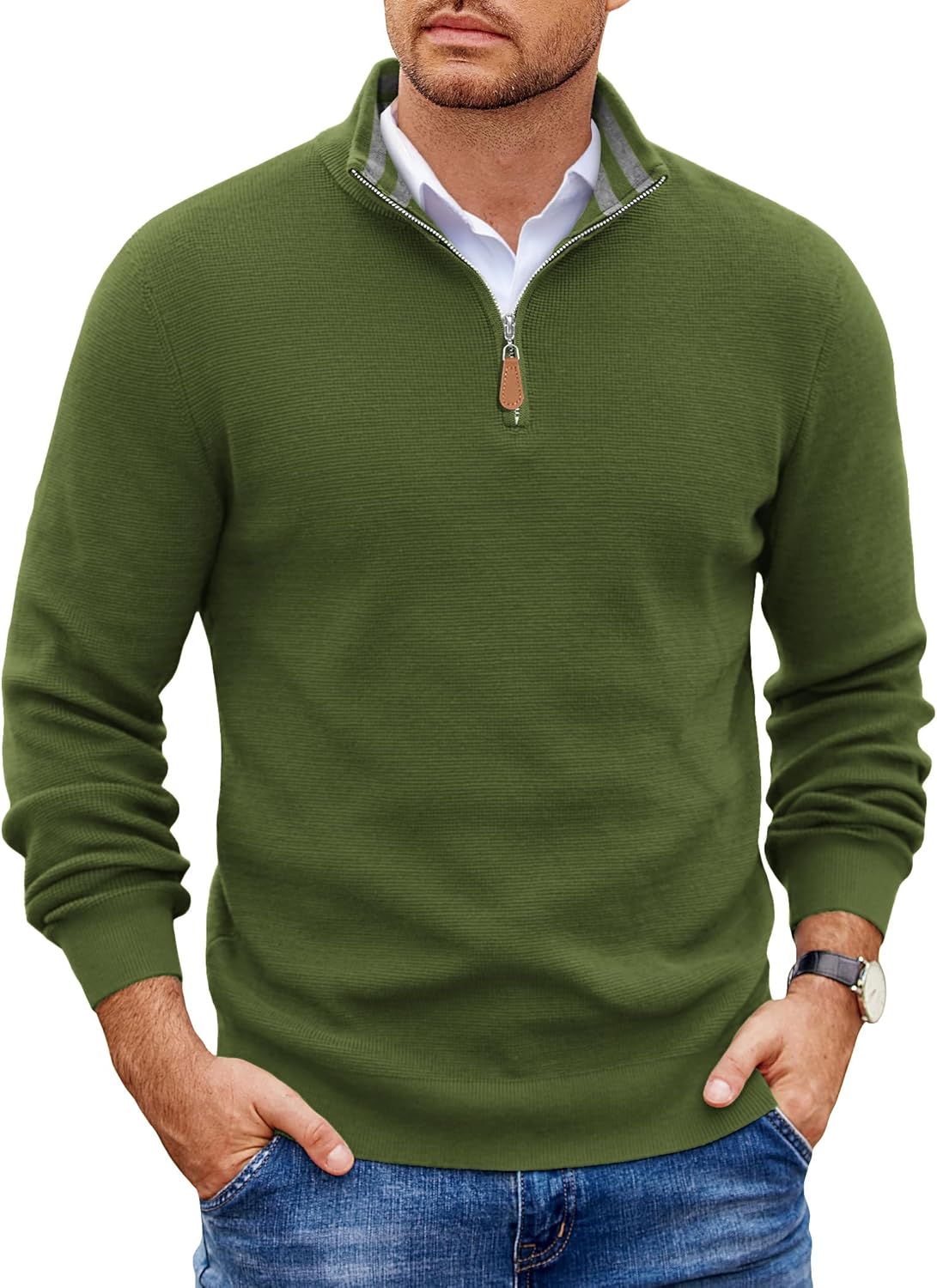 COOFANDY Mens Quarter Zip Pullover Sweater Casual Mock Neck Knit Polo | Contrast Collar, Long Sleeve Warm Pullover, Regular Fit, Fall Winter 2026 Fashion, Casual Business, Golf Polo Sweater