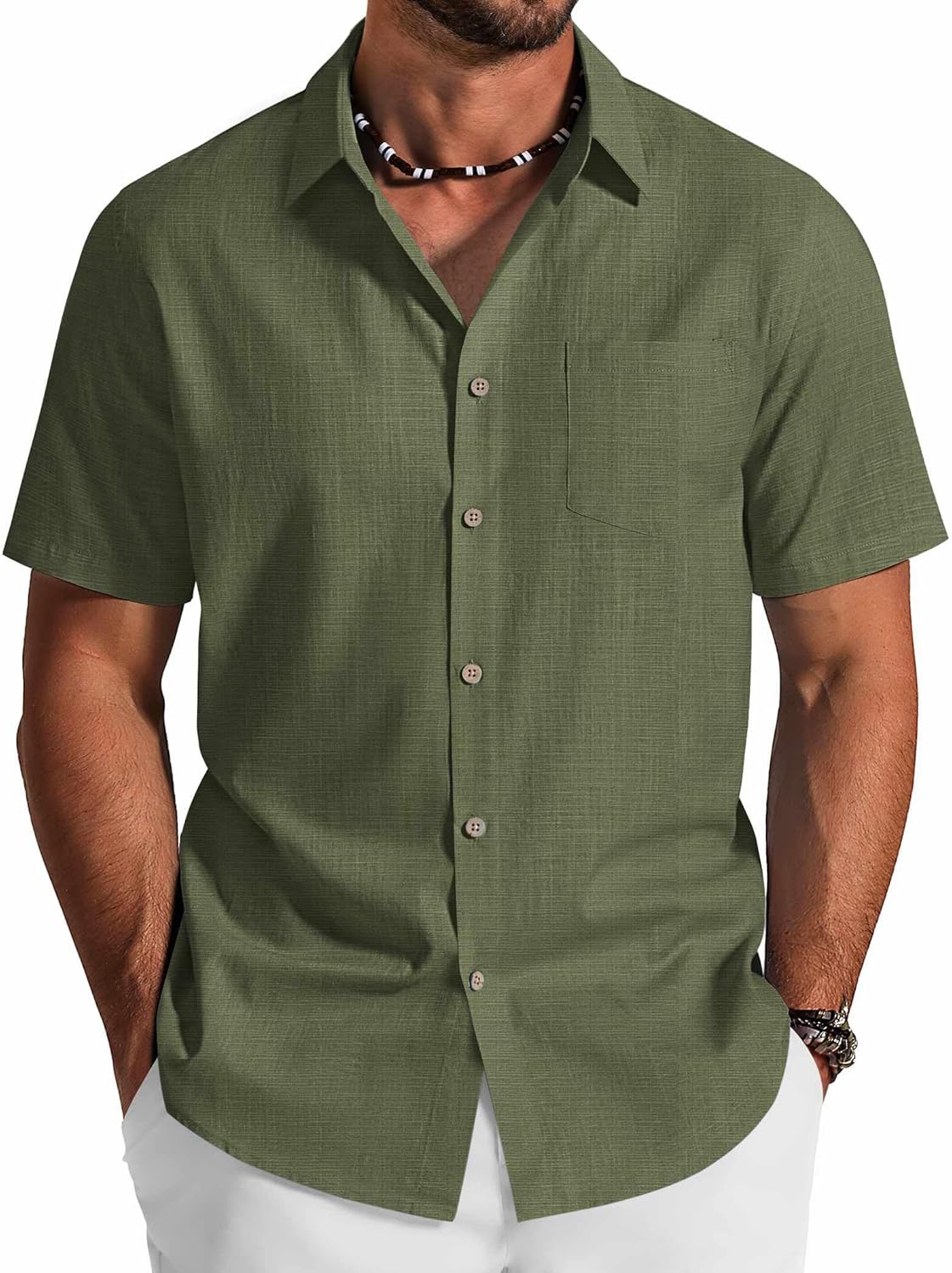 COOFANDY Men's Button Down Shirt Short Sleeve Cotton Casual Summer Shirts Beach Vacation Linen Shirts for Men
