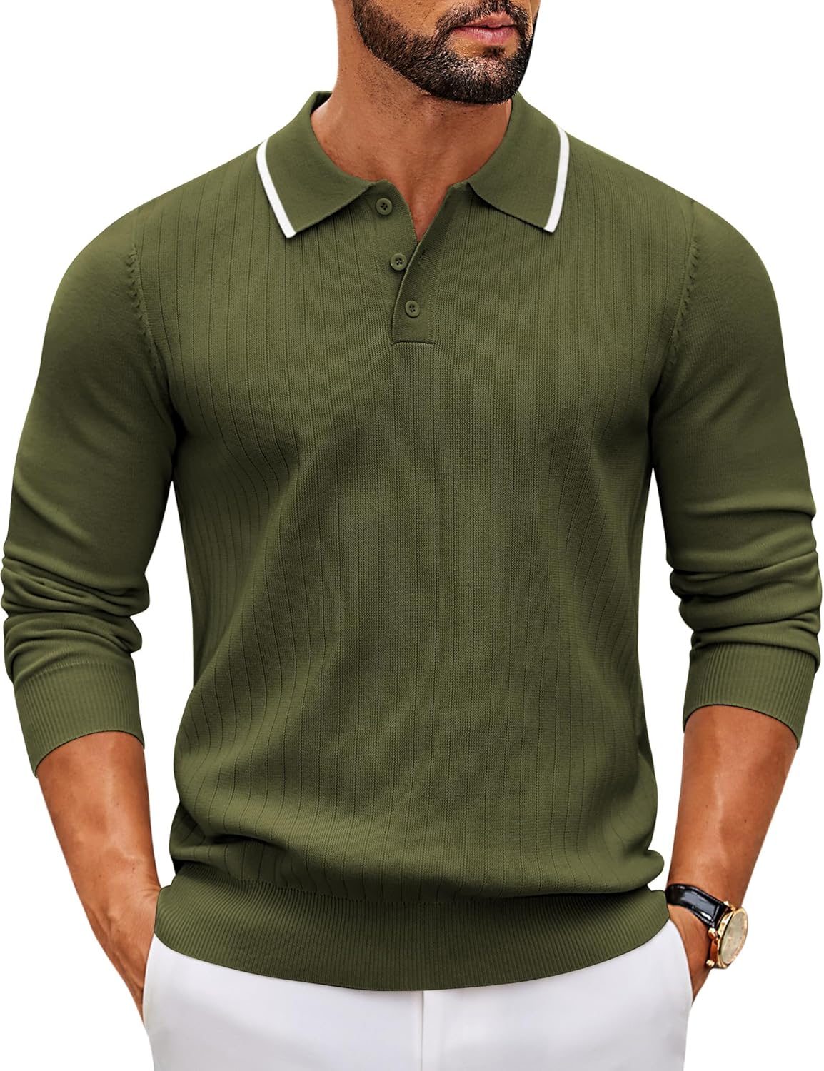 COOFANDY Men's Knit Polo Sweater Shirts Casual Long Sleeve Golf Pullover Sweaters