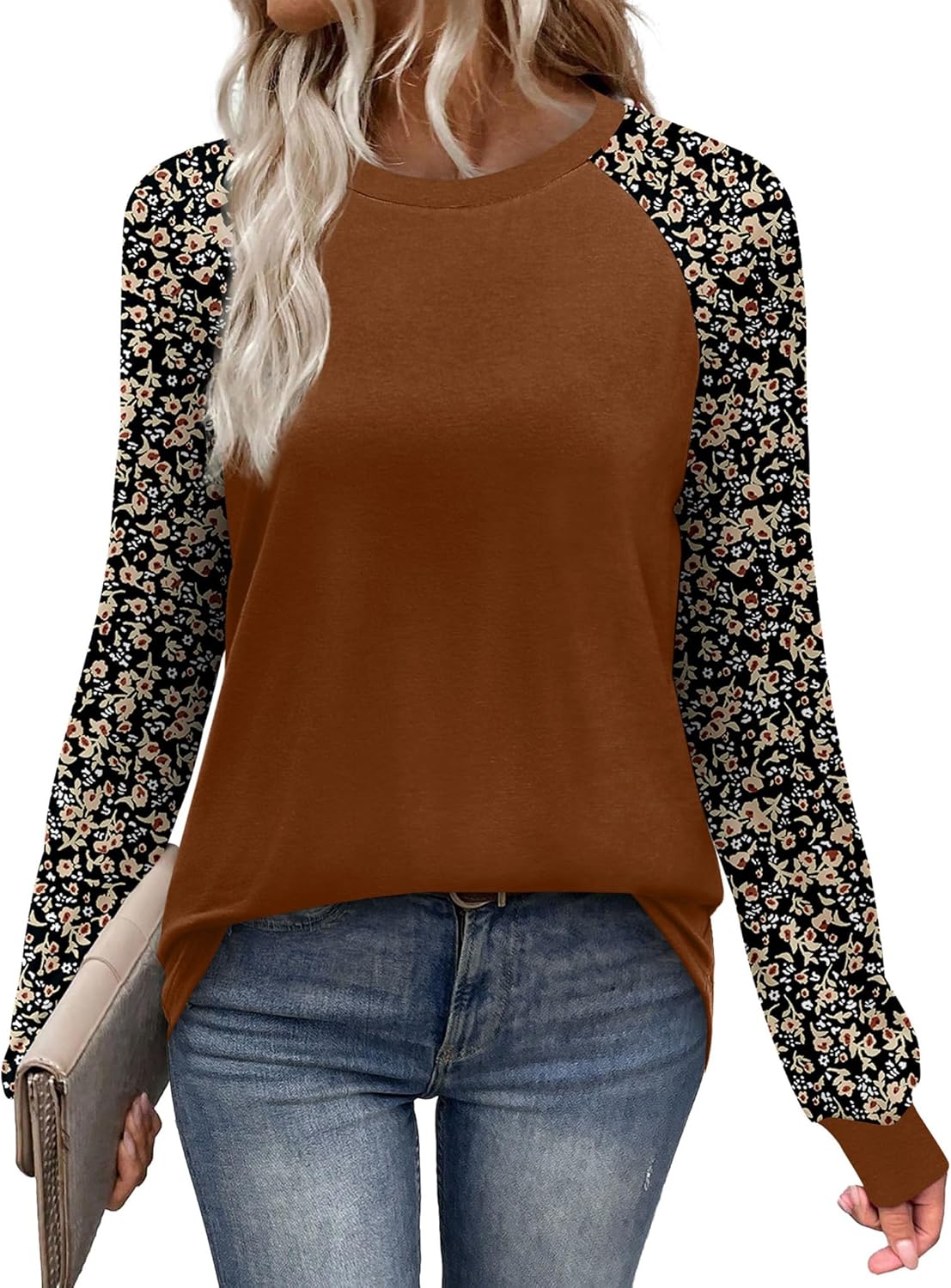 WIHOLL Long Sleeve Shirts for Women Color Block Raglan Tops Casual Crewneck Basic Tees Fall Clothes 2026 Fashion