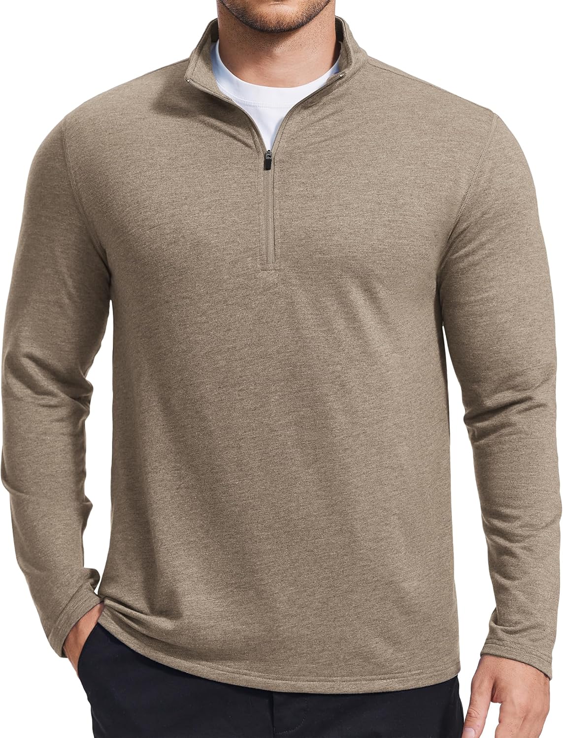 PINSPARK Men's Quarter Zip Up Lightweight Pullover Mock Neck Sweatshirts Long Sleeve Golf shirts Performance Athletic Casual