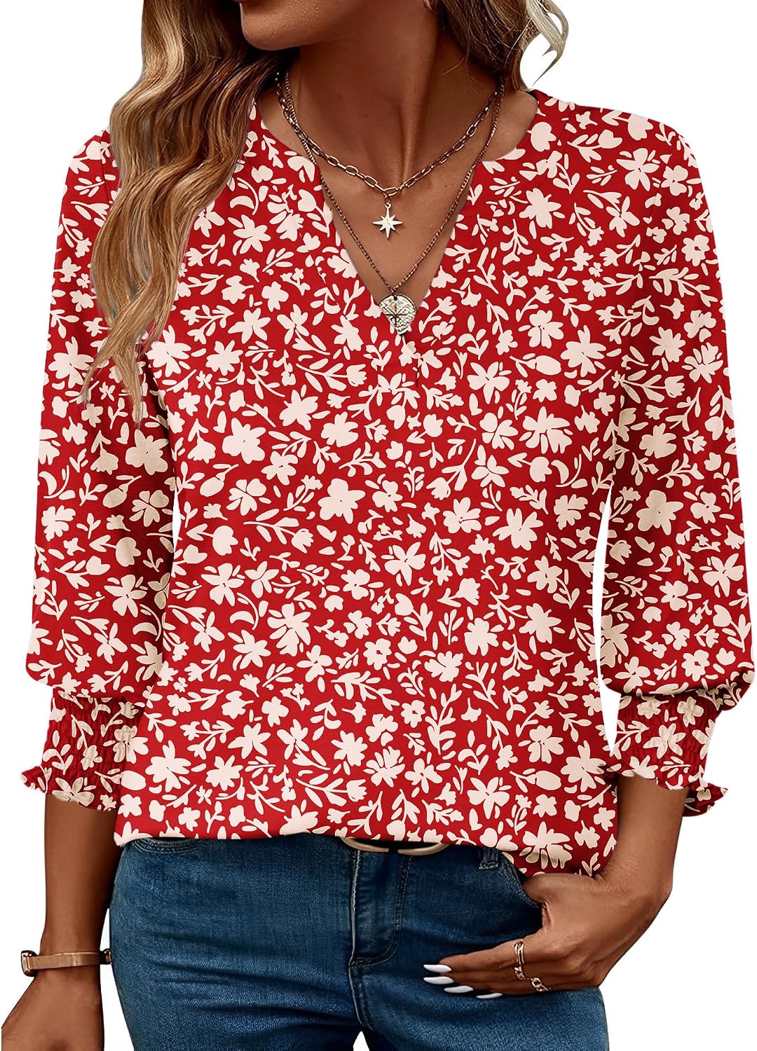 LOMON Women's 2026 Fashion Tops 3/4 Length Sleeve Business Casual Blouses Summer Tees Shirts S-4X