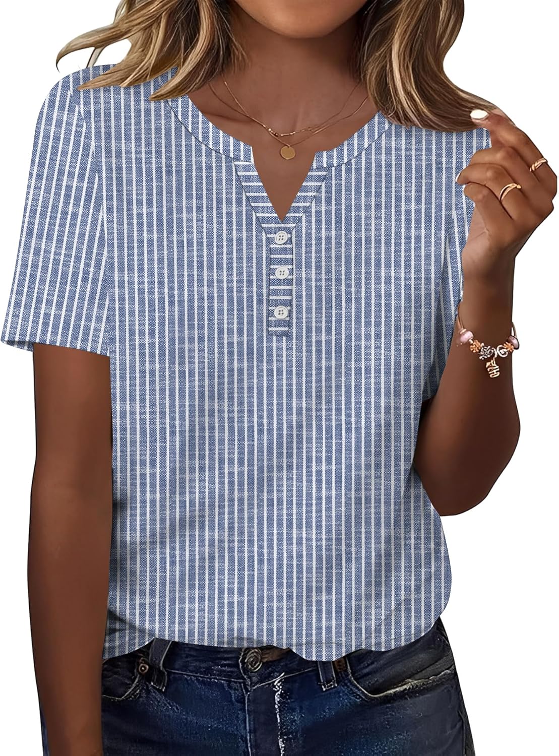 TCOT Women's Tops Dressy Casual Summer Blouses Short Sleeve Button V Neck Spring Tee Shirts
