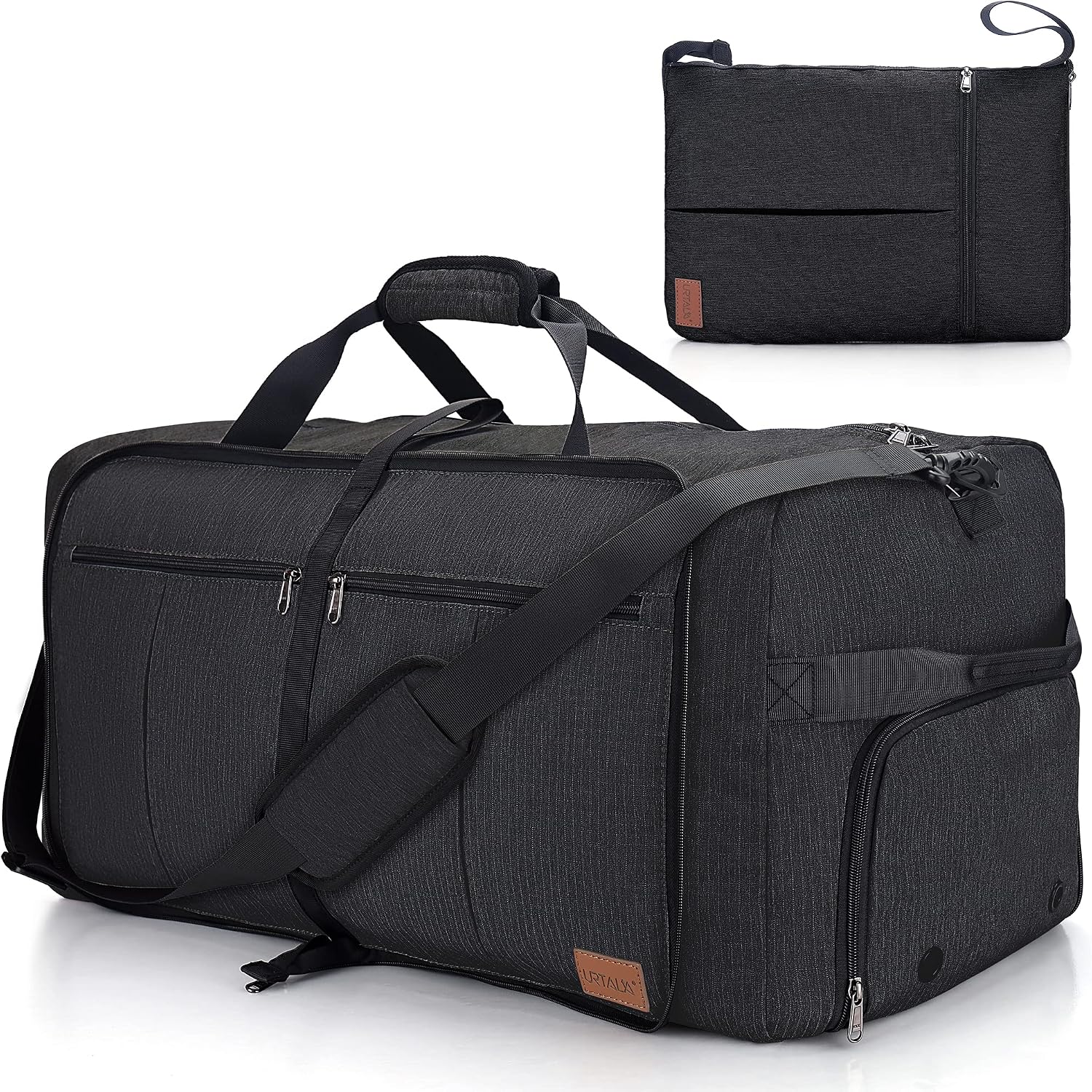120L Foldable Collapsible Waterproof Travel Duffel Bag for Men and Women | with Shoe Compartment, Black, 34" Duffle for Weekender Gym Sport, Tear Resistant